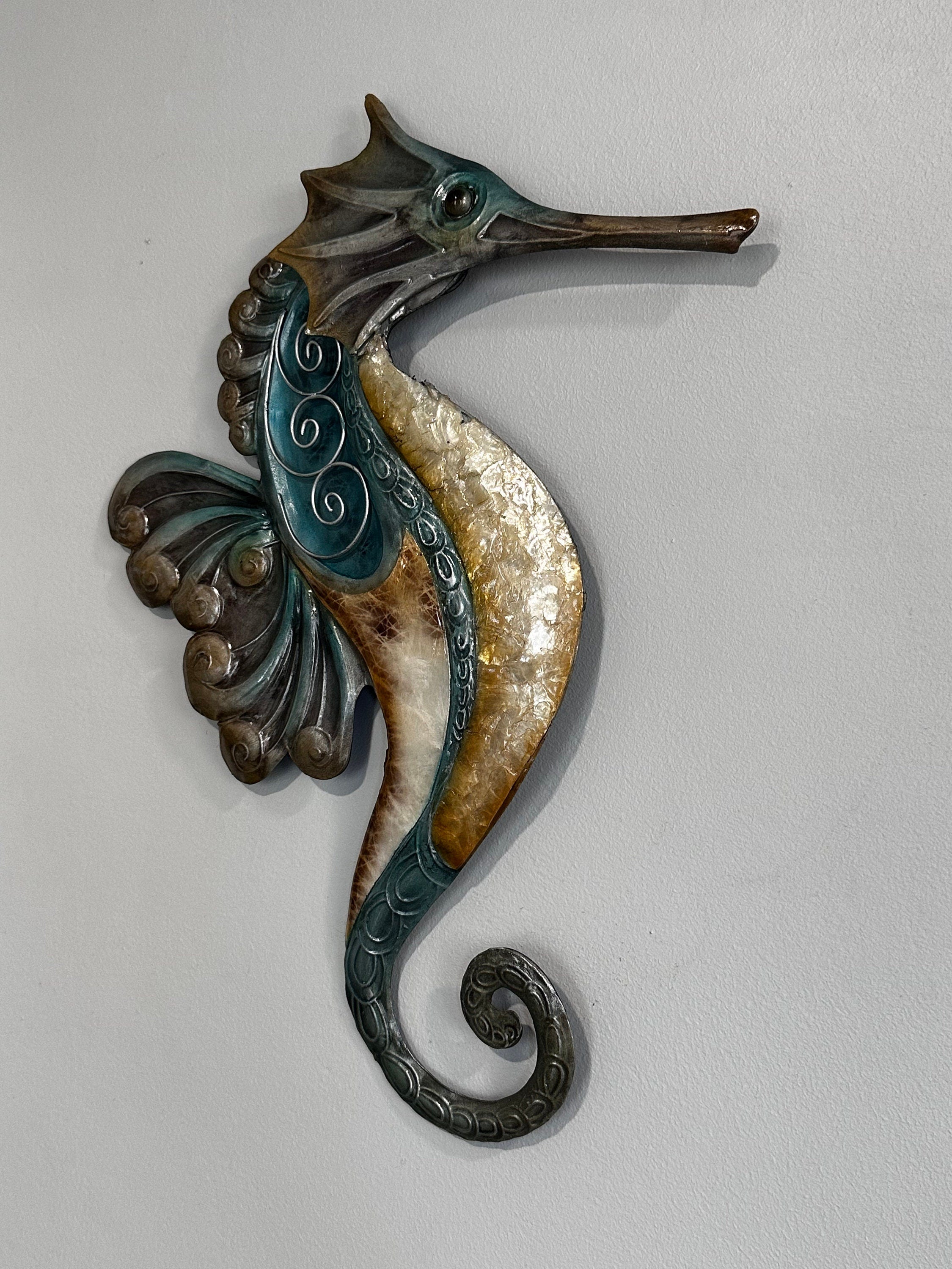 Seahorse Metal Wall Decor Tropical Beach Theme With A Coastal Charm Made Unique with Capiz Shells Beach House Ocean theme Marine Life Decor