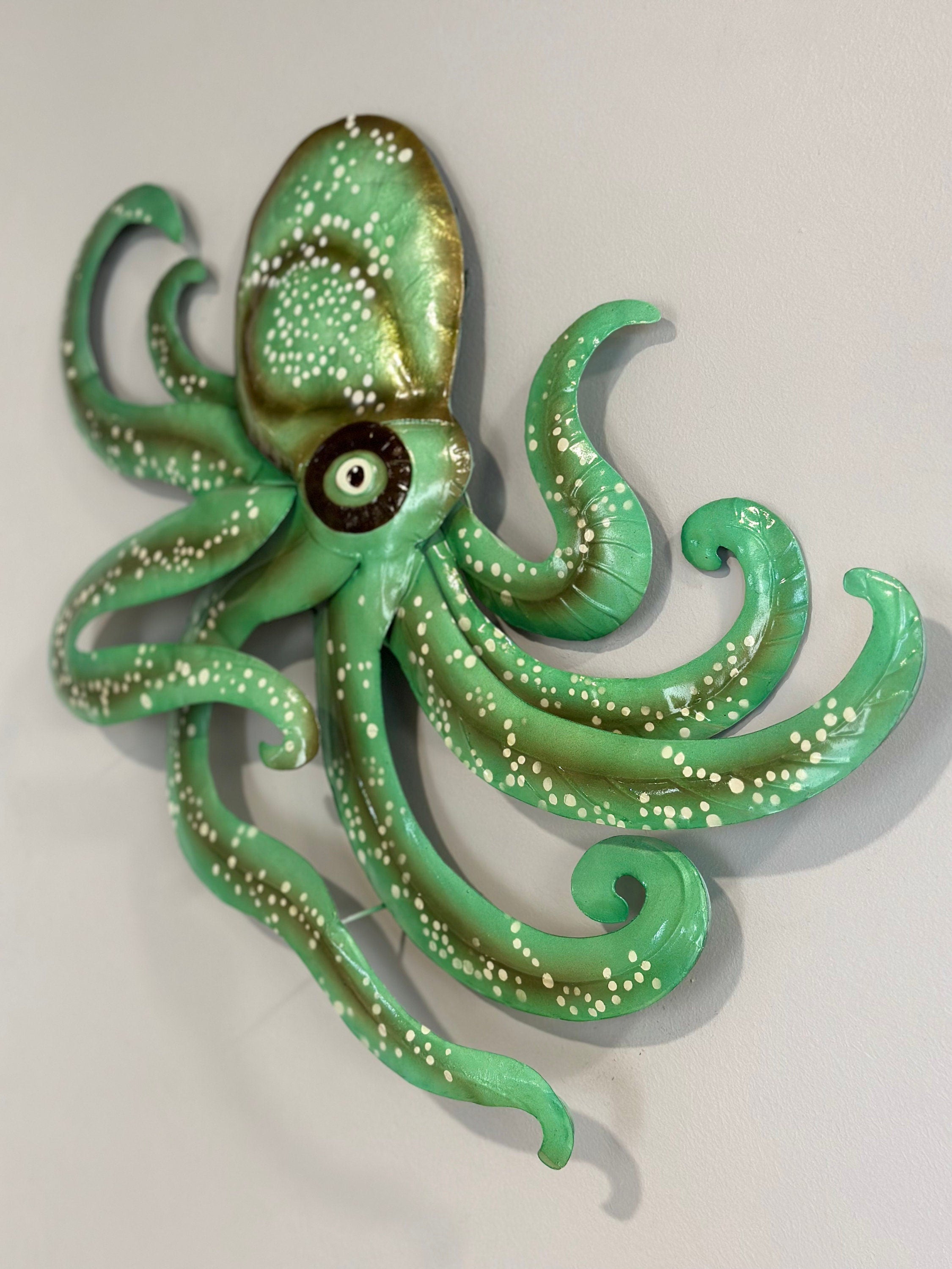 Octopus Metal Wall Art Made Unique With Capiz Shells Tropical Beach House Home Decor Kraken Nautical Wall Art Coastal Ocean Theme Decor