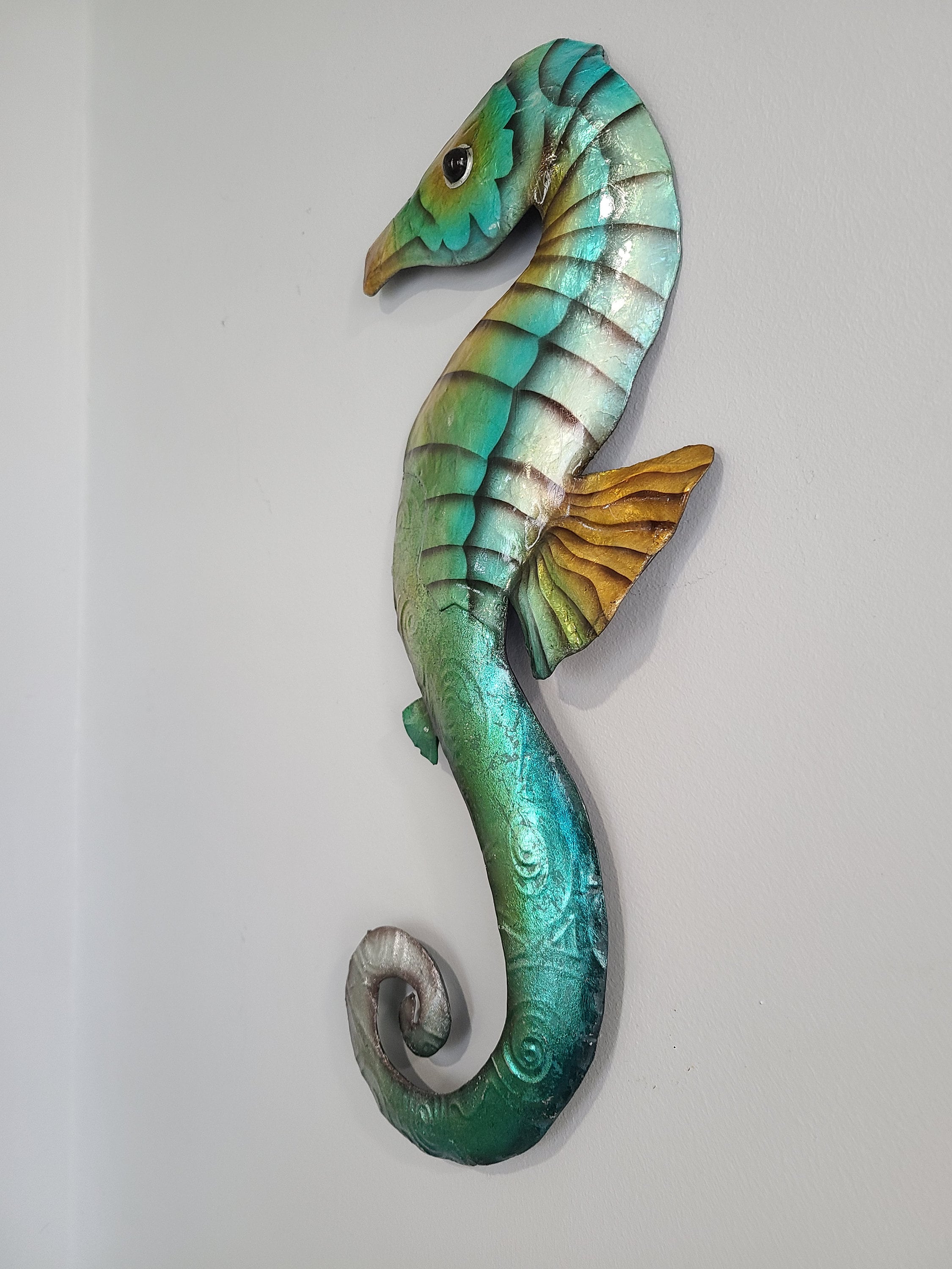 Seahorse Tropical Metal Wall Art Made Unique With Capiz Shells Beach And Ocean Themed Home Decor Coastal Touch Nautical Marine Life Decor