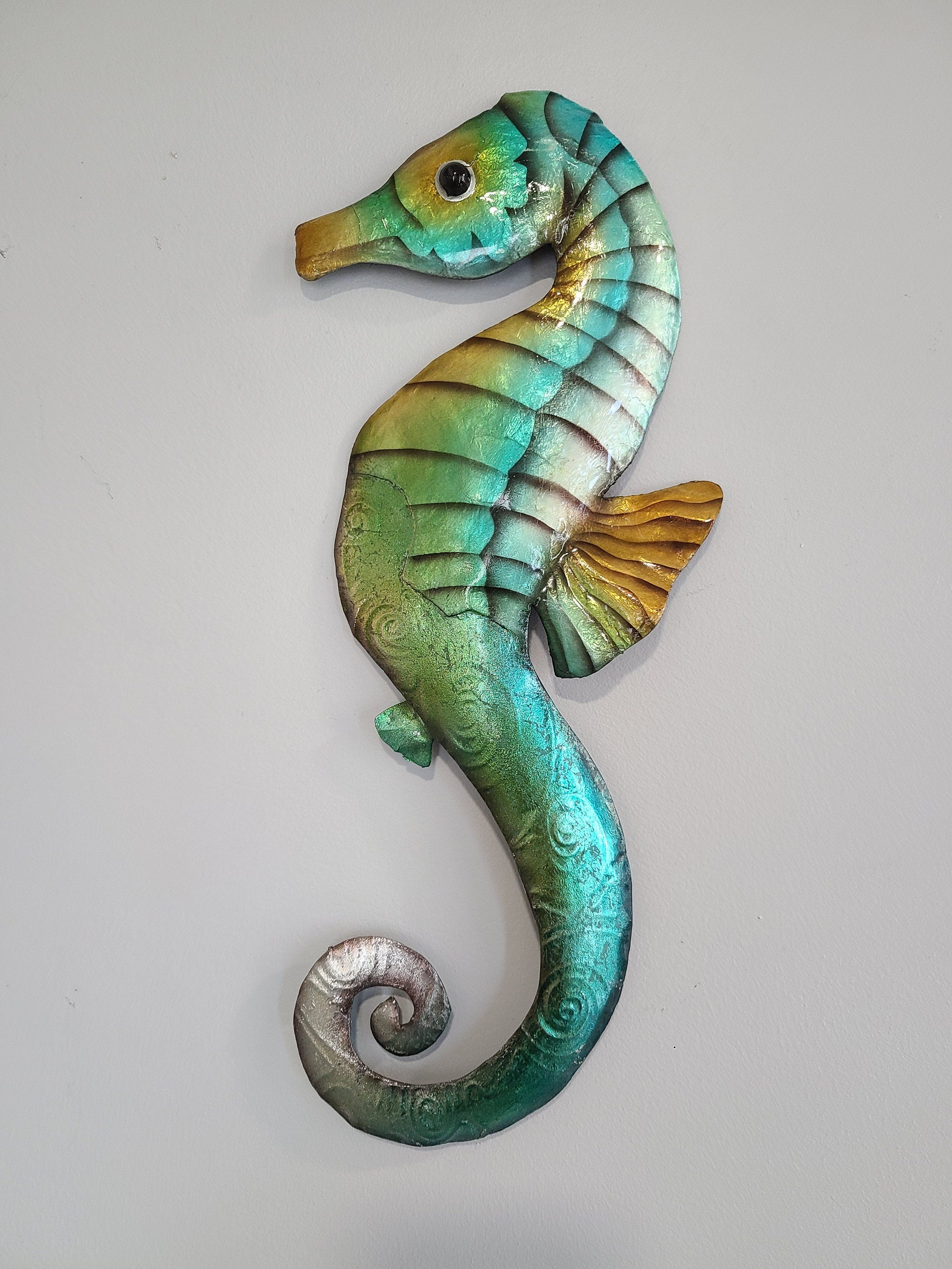 Seahorse Tropical Metal Wall Art Made Unique With Capiz Shells Beach And Ocean Themed Home Decor Coastal Touch Nautical Marine Life Decor