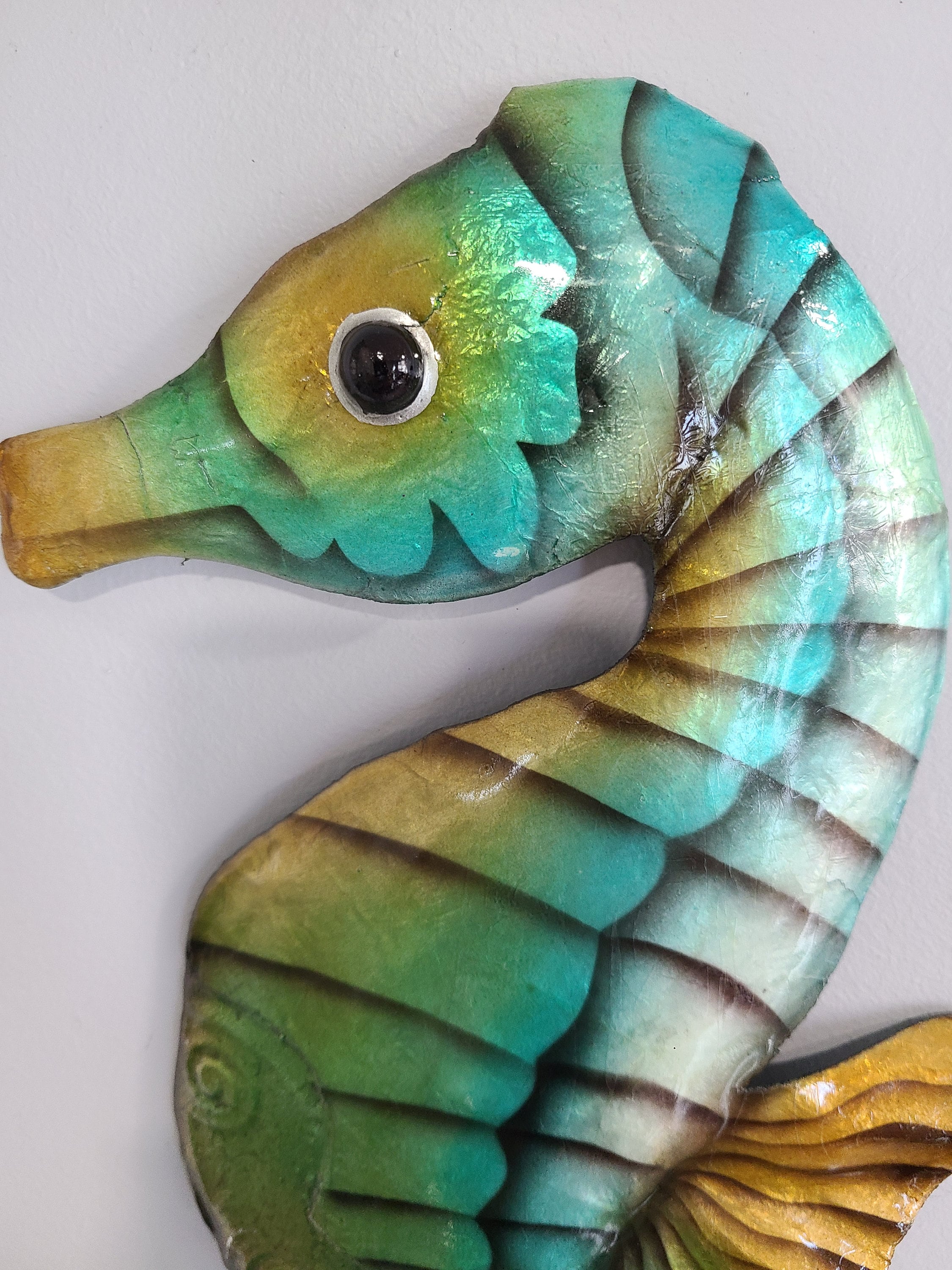 Seahorse Tropical Metal Wall Art Made Unique With Capiz Shells Beach And Ocean Themed Home Decor Coastal Touch Nautical Marine Life Decor