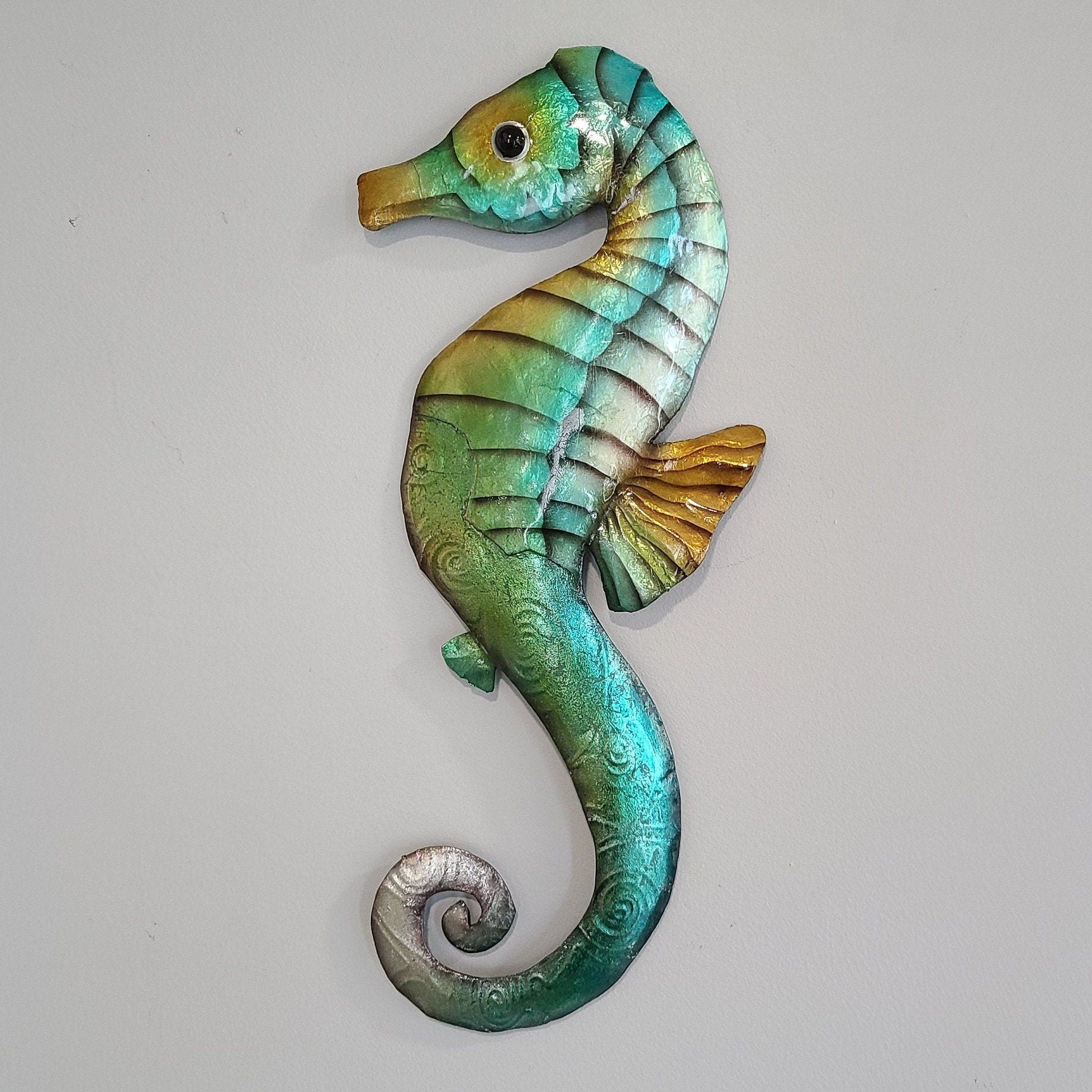 Seahorse Tropical Metal Wall Art Made Unique With Capiz Shells Beach And Ocean Themed Home Decor Coastal Touch Nautical Marine Life Decor