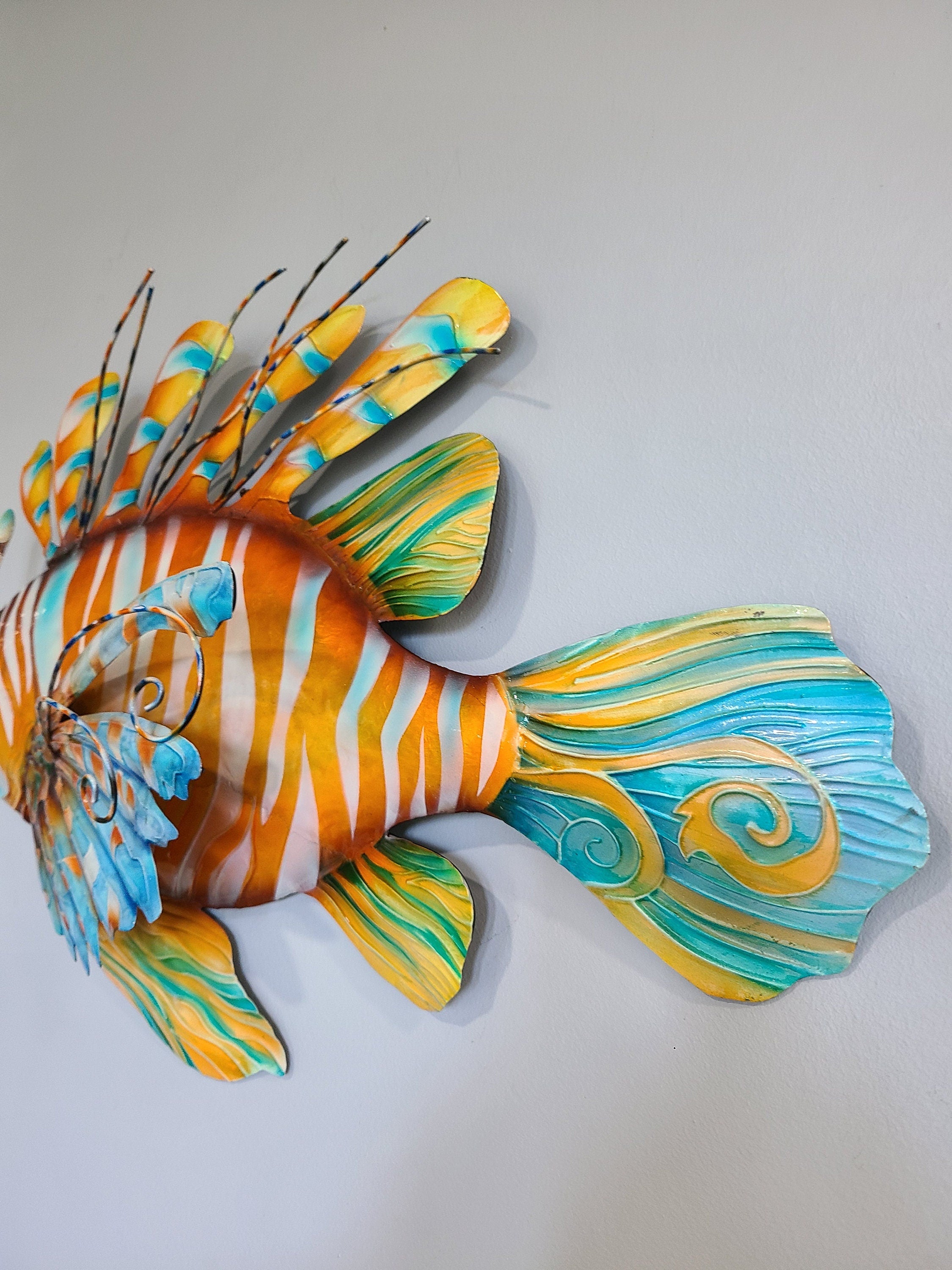Lionfish Tropical Metal Fish Wall Art Made Unique With Capiz Shells Nautical Beach Coastal And Ocean Themed Home Decor Coastal Wall Decor