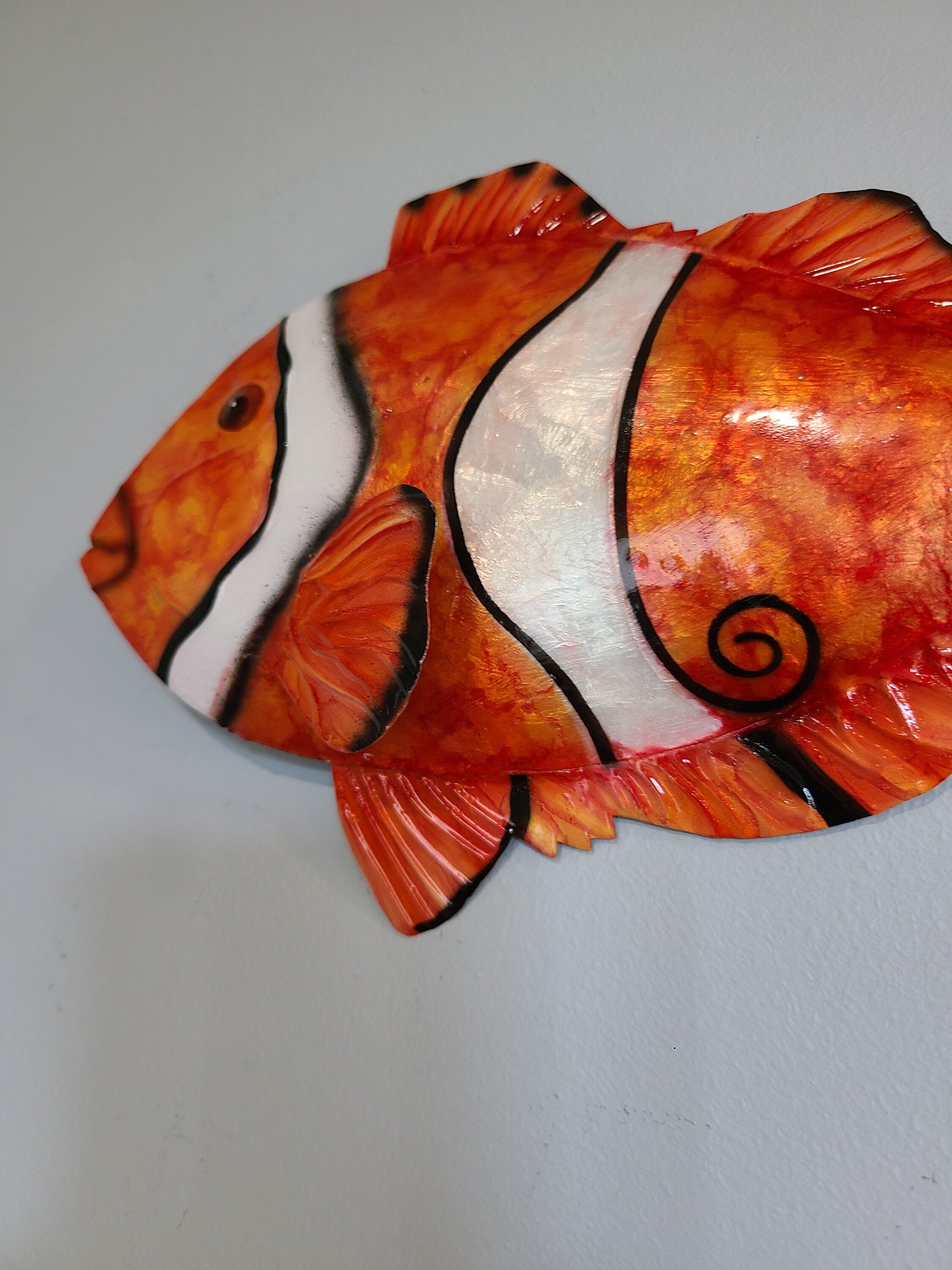 Fish Metal Wall Art Clownfish Tropical Home Decor Made Unique With Capiz Shells Ocean Beach House Decor Tropical Underwater Beach Theme