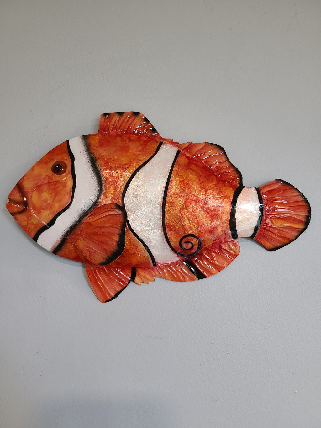 Fish Metal Wall Art Clownfish Tropical Home Decor Made Unique With Capiz Shells Ocean Beach House Decor Tropical Underwater Beach Theme