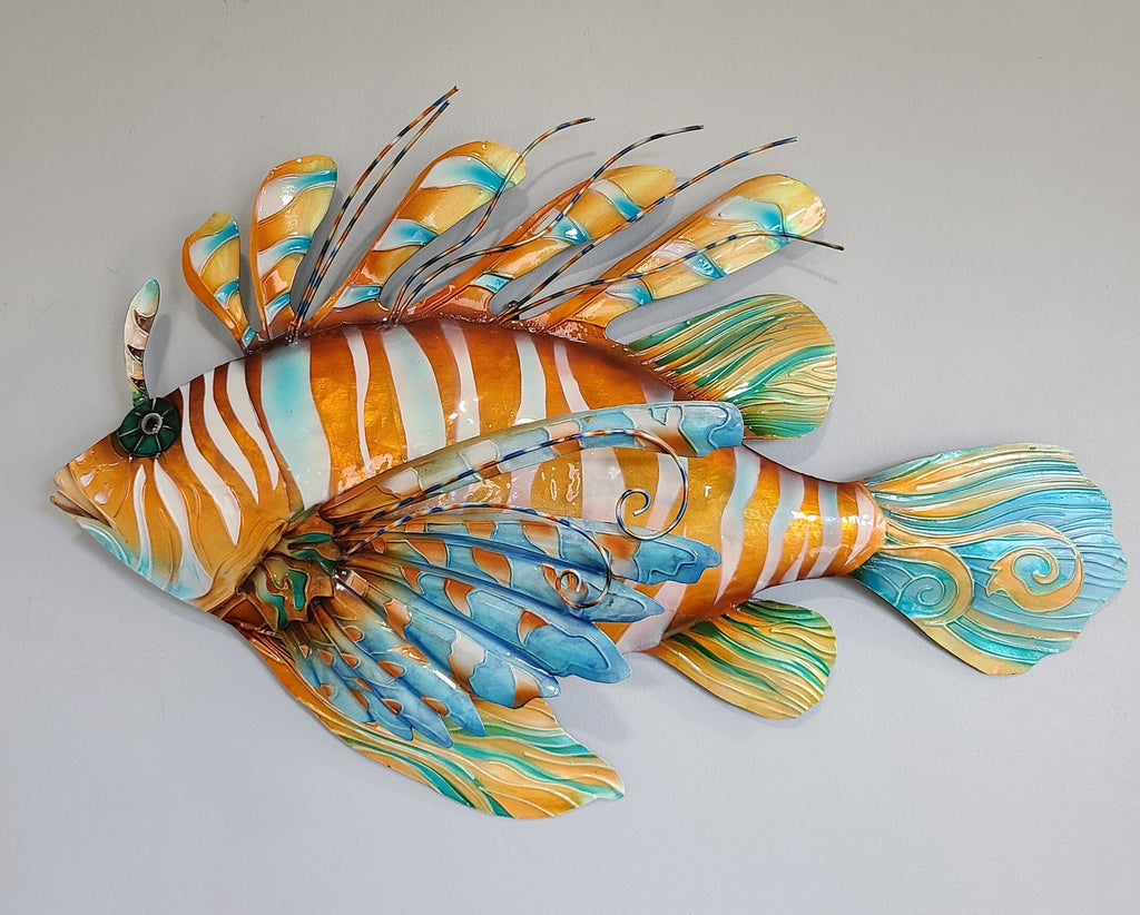 Lionfish Tropical Metal Fish Wall Art Made Unique With Capiz Shells Nautical Beach Coastal And Ocean Themed Home Decor Coastal Wall Decor