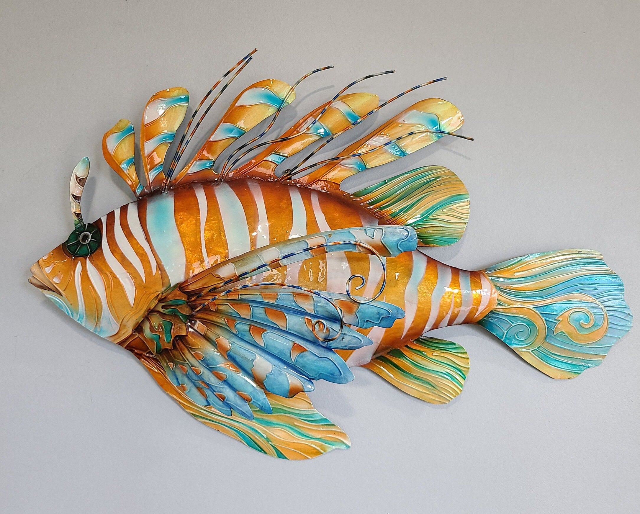 Lionfish Tropical Metal Fish Wall Art Made Unique With Capiz Shells Nautical Beach Coastal And Ocean Themed Home Decor Coastal Wall Decor