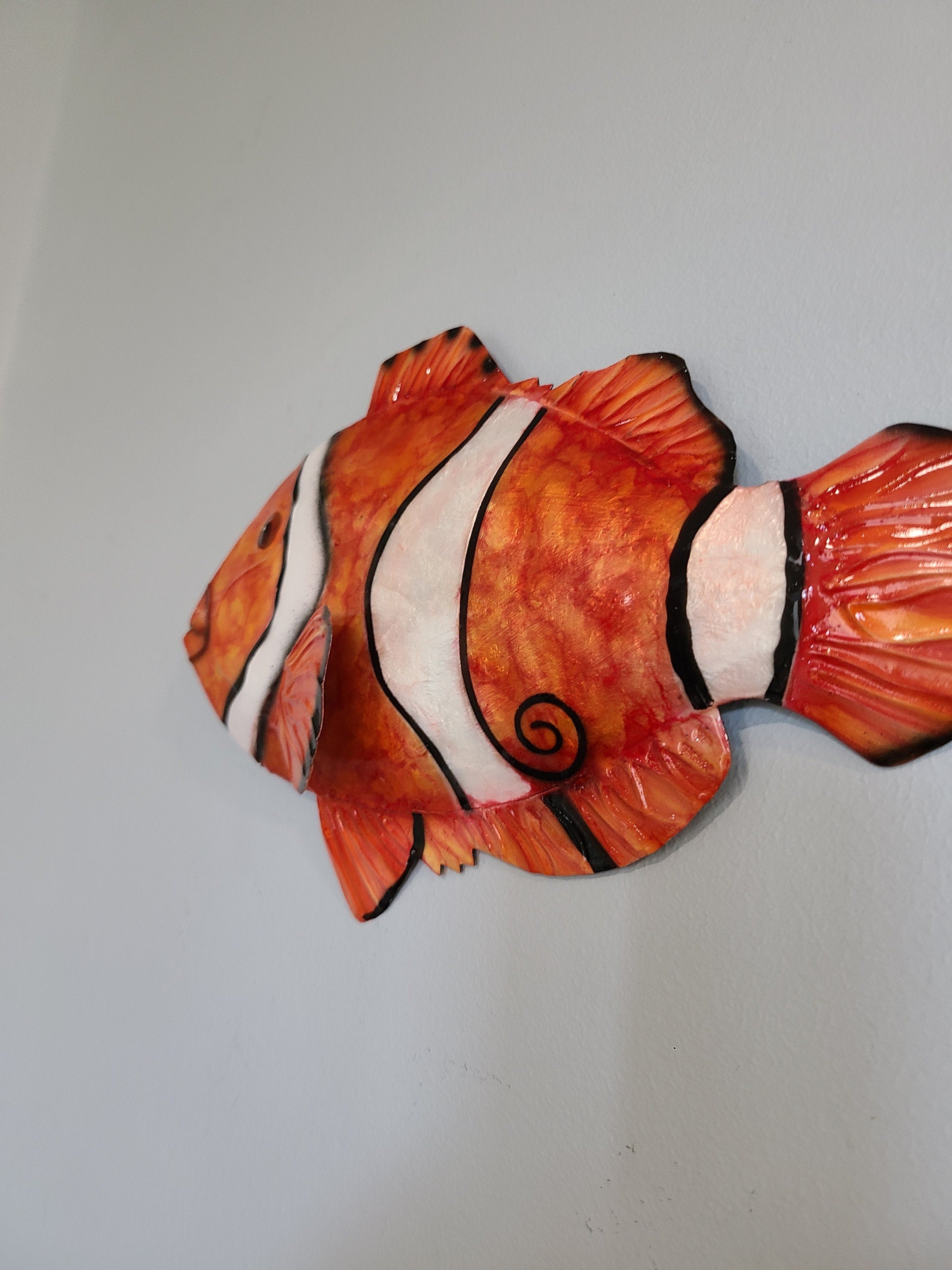 Fish Metal Wall Art Clownfish Tropical Home Decor Made Unique With Capiz Shells Ocean Beach House Decor Tropical Underwater Beach Theme