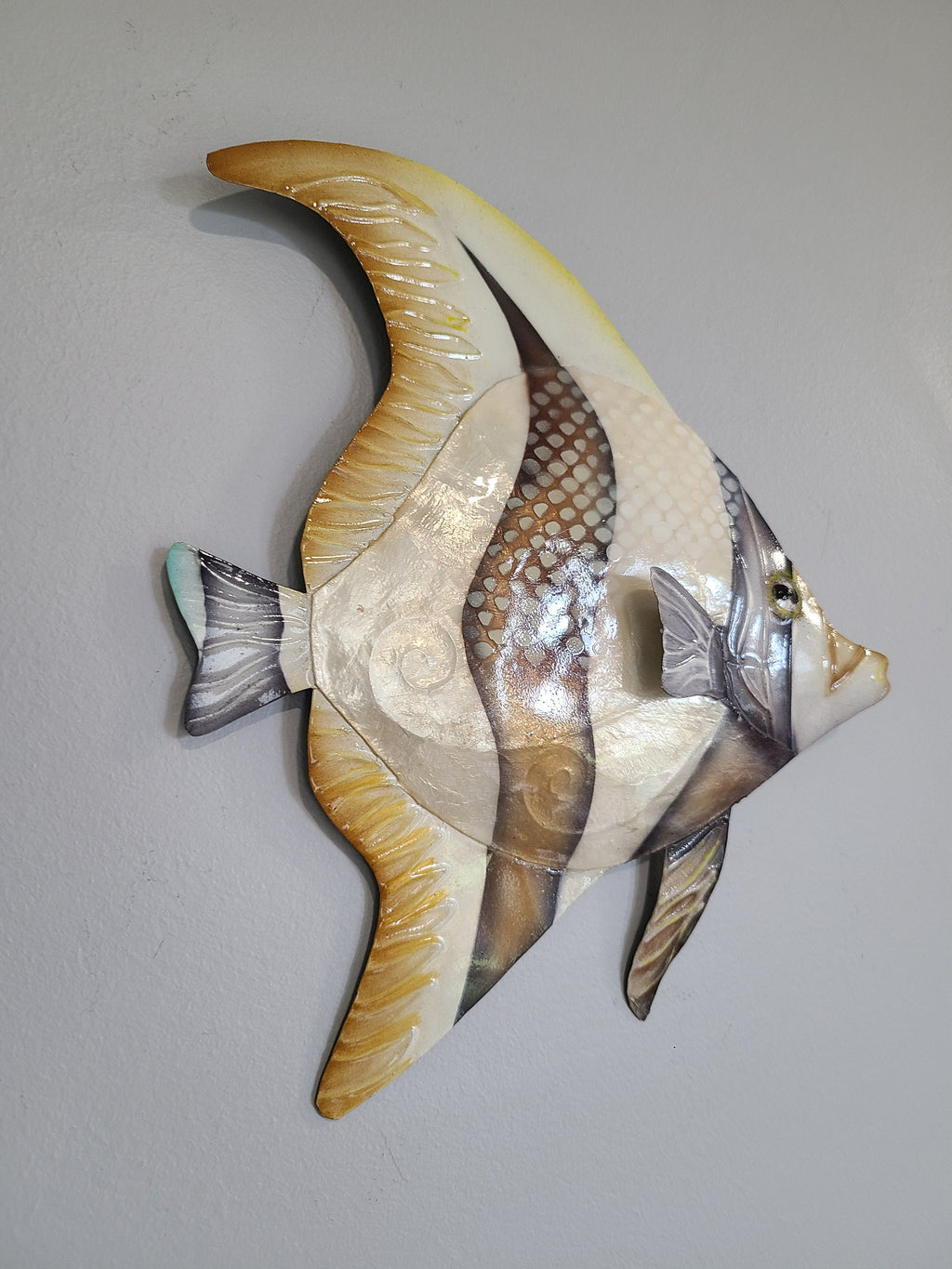 Angelfish Fish Metal Wall Art Made Unique With Capiz Shells Tropical Wall Decor Ocean Theme With A Nautical Coastal Touch Beach House Home Decor