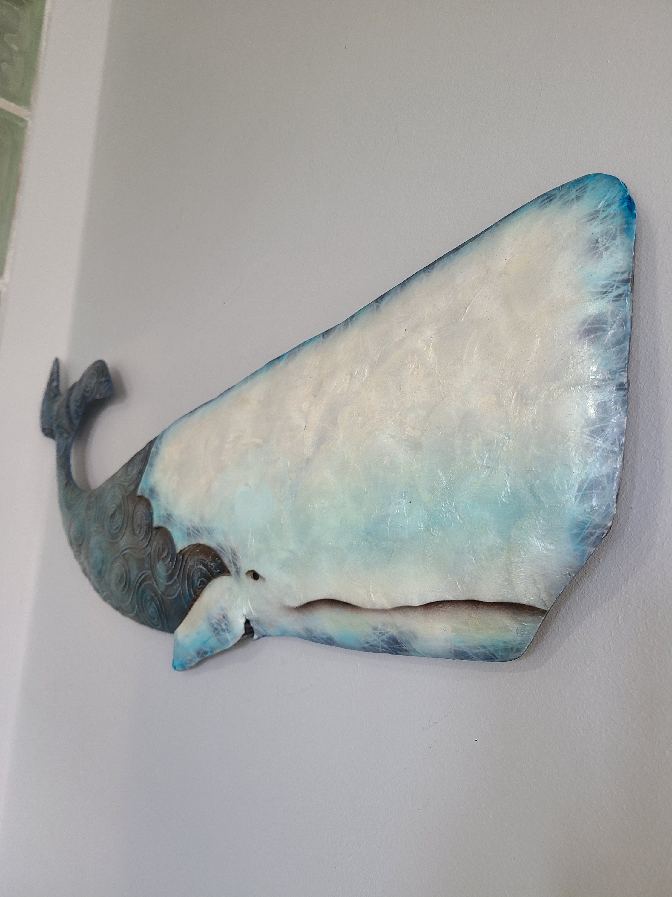 Whale Ocean Beach Coastal Themed Metal Wall Art Made Unique With Capiz Shells Tropical Home Decor Nautical Coastal Beach House Wall Art