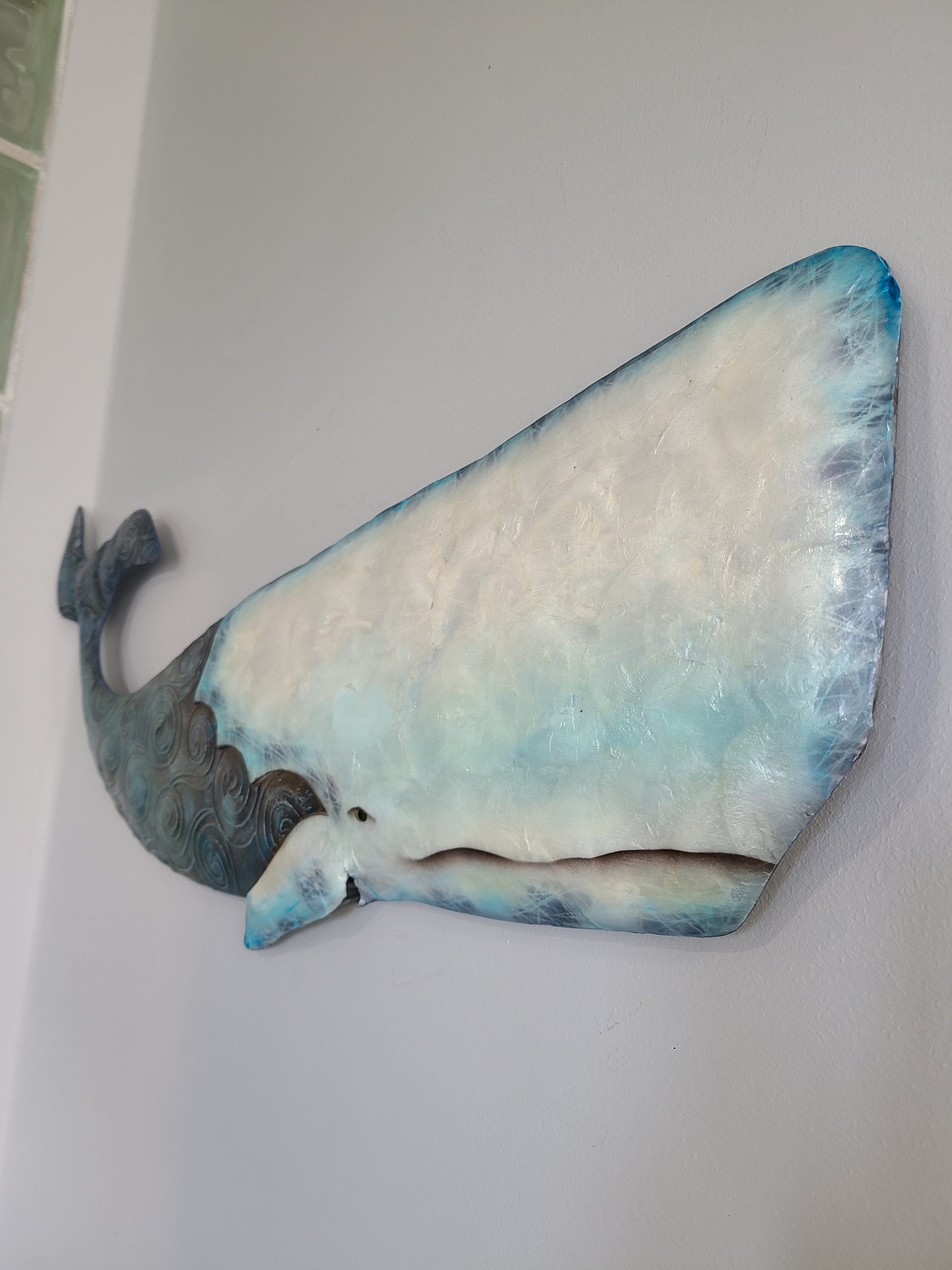 Whale Ocean Beach Coastal Themed Metal Wall Art Made Unique With Capiz Shells Tropical Home Decor Nautical Coastal Beach House Wall Art