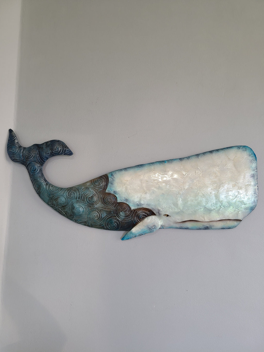 Whale Ocean Beach Coastal Themed Metal Wall Art Made Unique With Capiz Shells Tropical Home Decor Nautical Coastal Beach House Wall Art