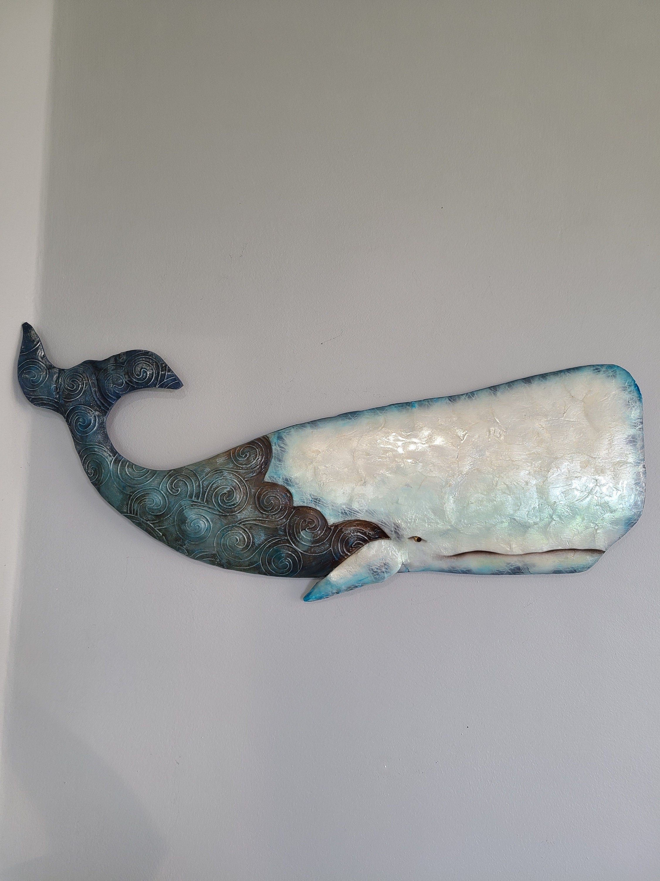 Whale Ocean Beach Coastal Themed Metal Wall Art Made Unique With Capiz Shells Tropical Home Decor Nautical Coastal Beach House Wall Art