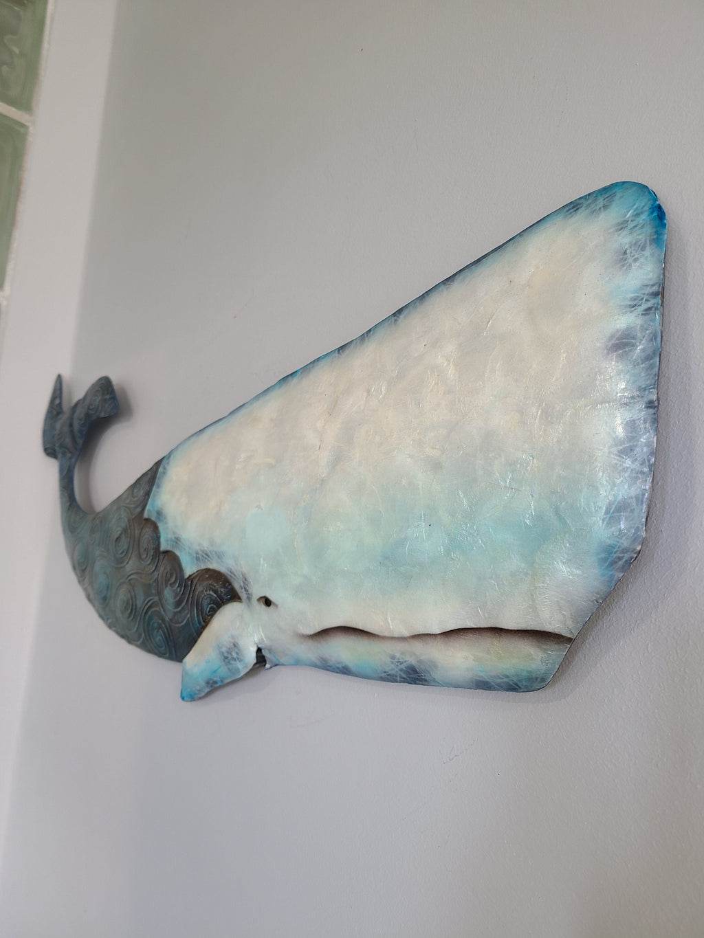 Whale Ocean Beach Coastal Themed Metal Wall Art Made Unique With Capiz Shells Tropical Home Decor Nautical Coastal Beach House Wall Art
