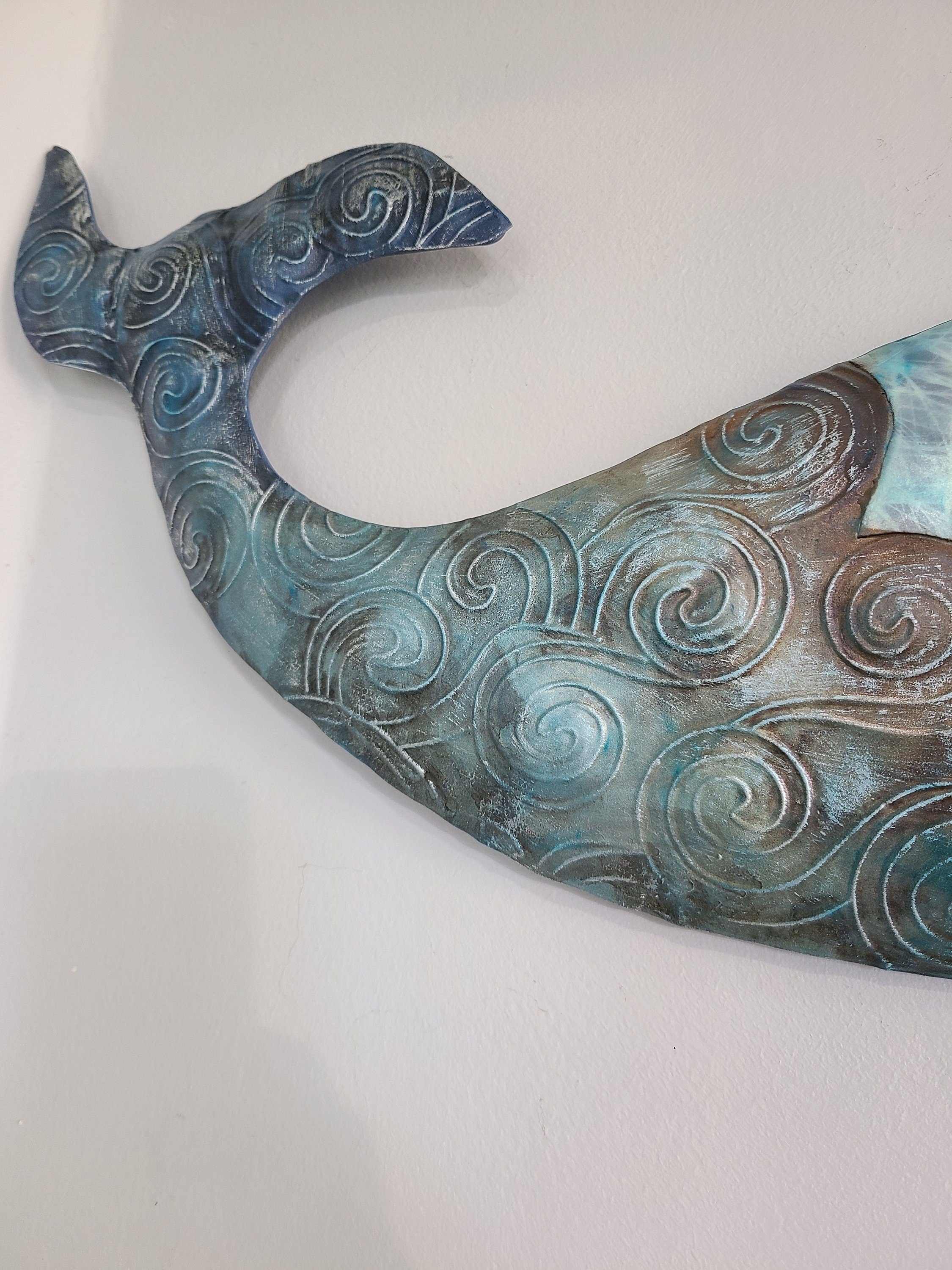 Whale Ocean Beach Coastal Themed Metal Wall Art Made Unique With Capiz Shells Tropical Home Decor Nautical Coastal Beach House Wall Art