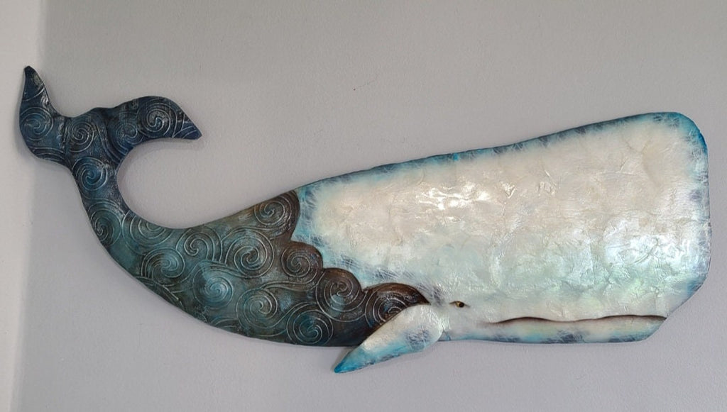 Whale Ocean Beach Coastal Themed Metal Wall Art Made Unique With Capiz Shells Tropical Home Decor Nautical Coastal Beach House Wall Art