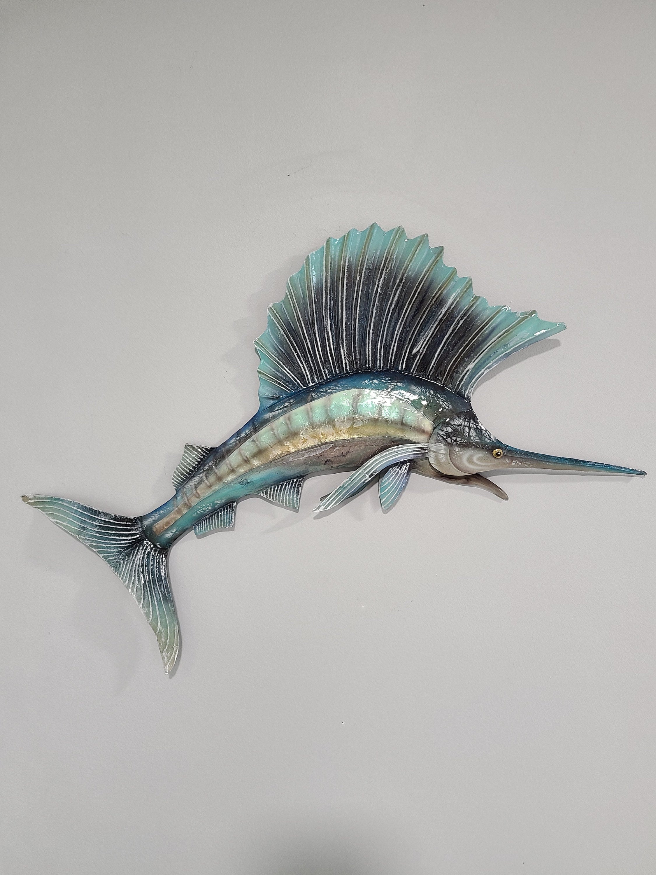 Swordfish Metal Wall Art Tropical Home Decor Made Unique With Capiz Shells Coastal Beach And Nautical Theme Marine Life And Ocean Theme