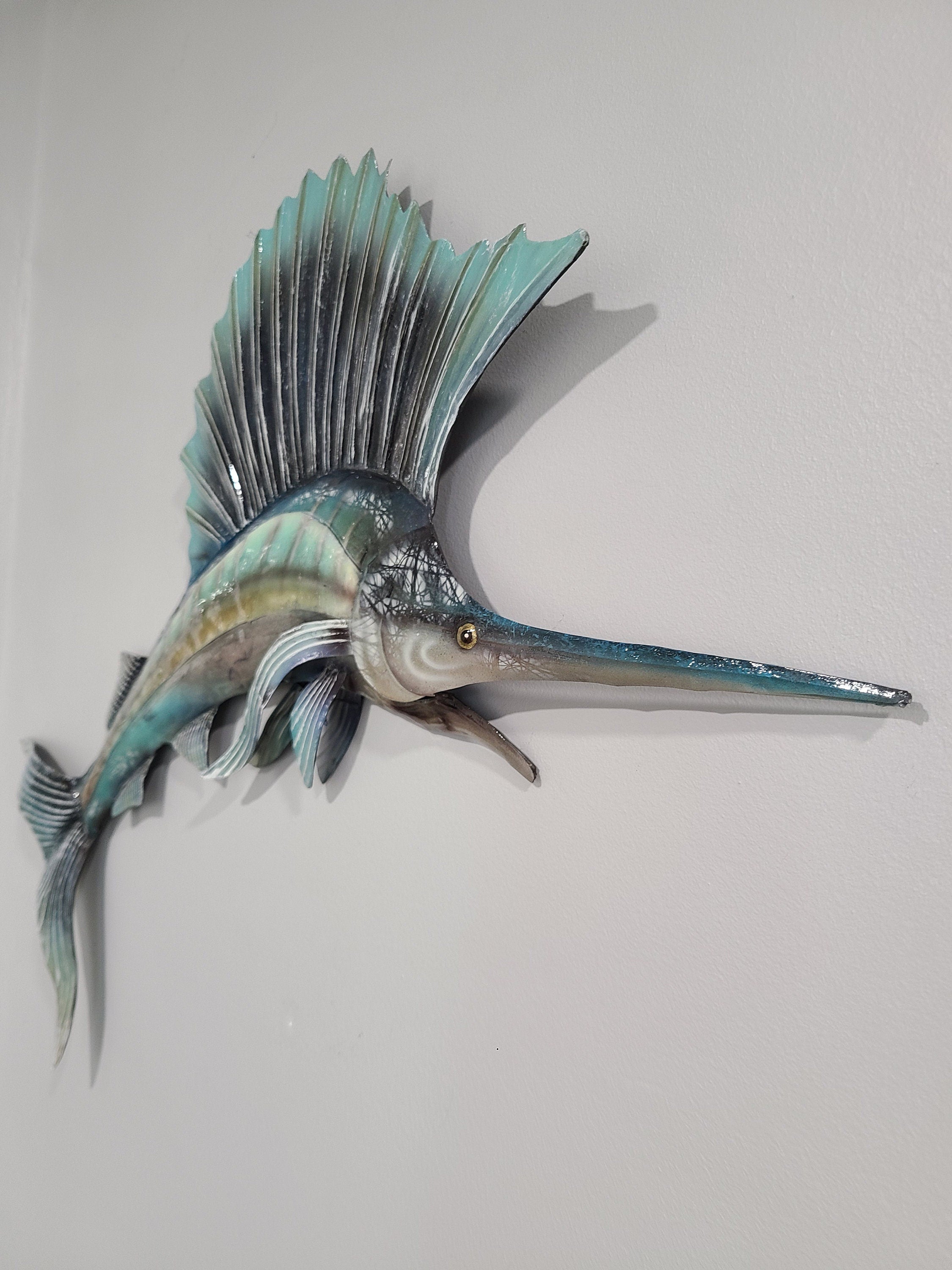 Swordfish Metal Wall Art Tropical Home Decor Made Unique With Capiz Shells Coastal Beach And Nautical Theme Marine Life And Ocean Theme