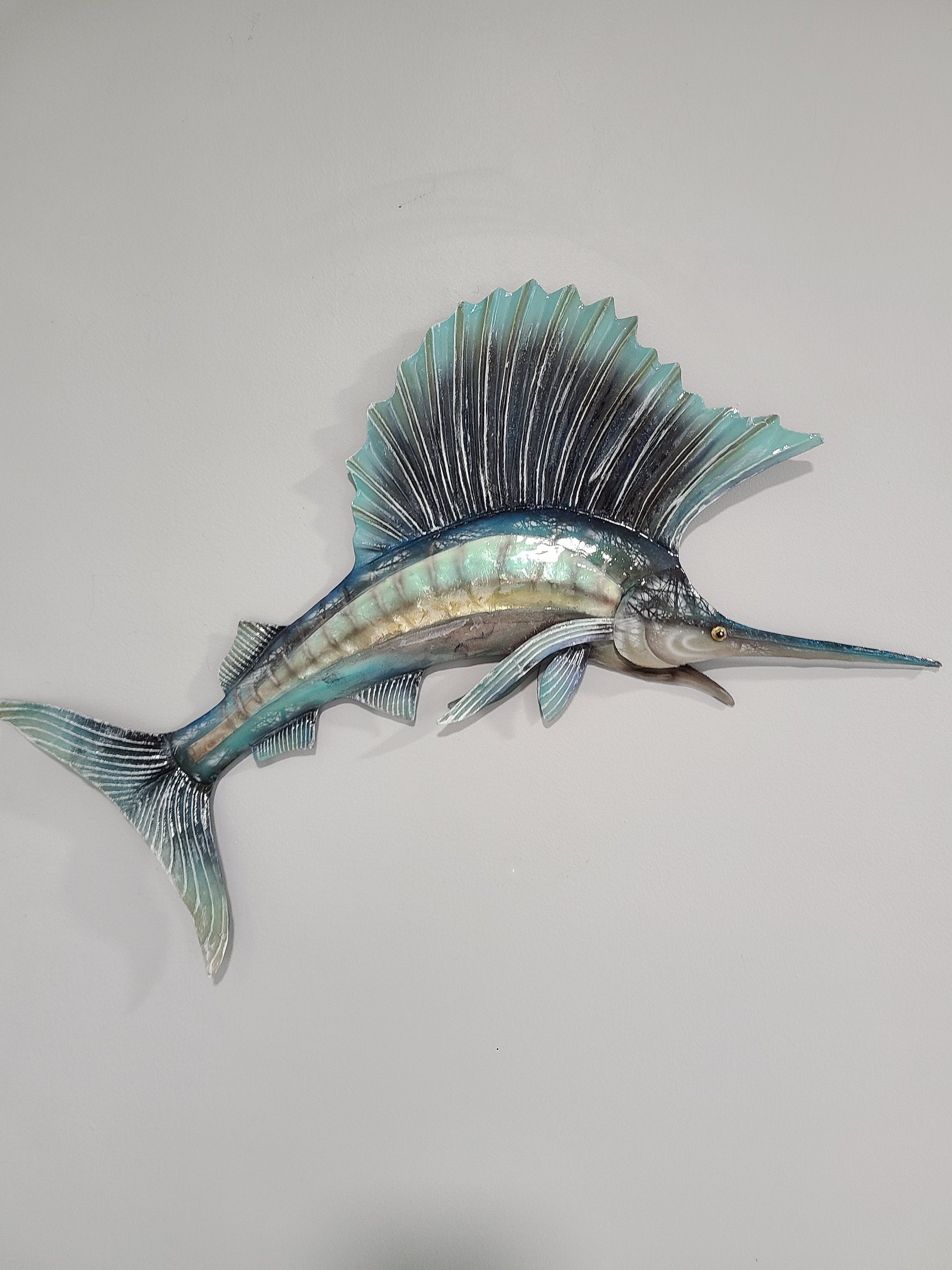 Swordfish Metal Wall Art Tropical Home Decor Made Unique With Capiz Shells Coastal Beach And Nautical Theme Marine Life And Ocean Theme