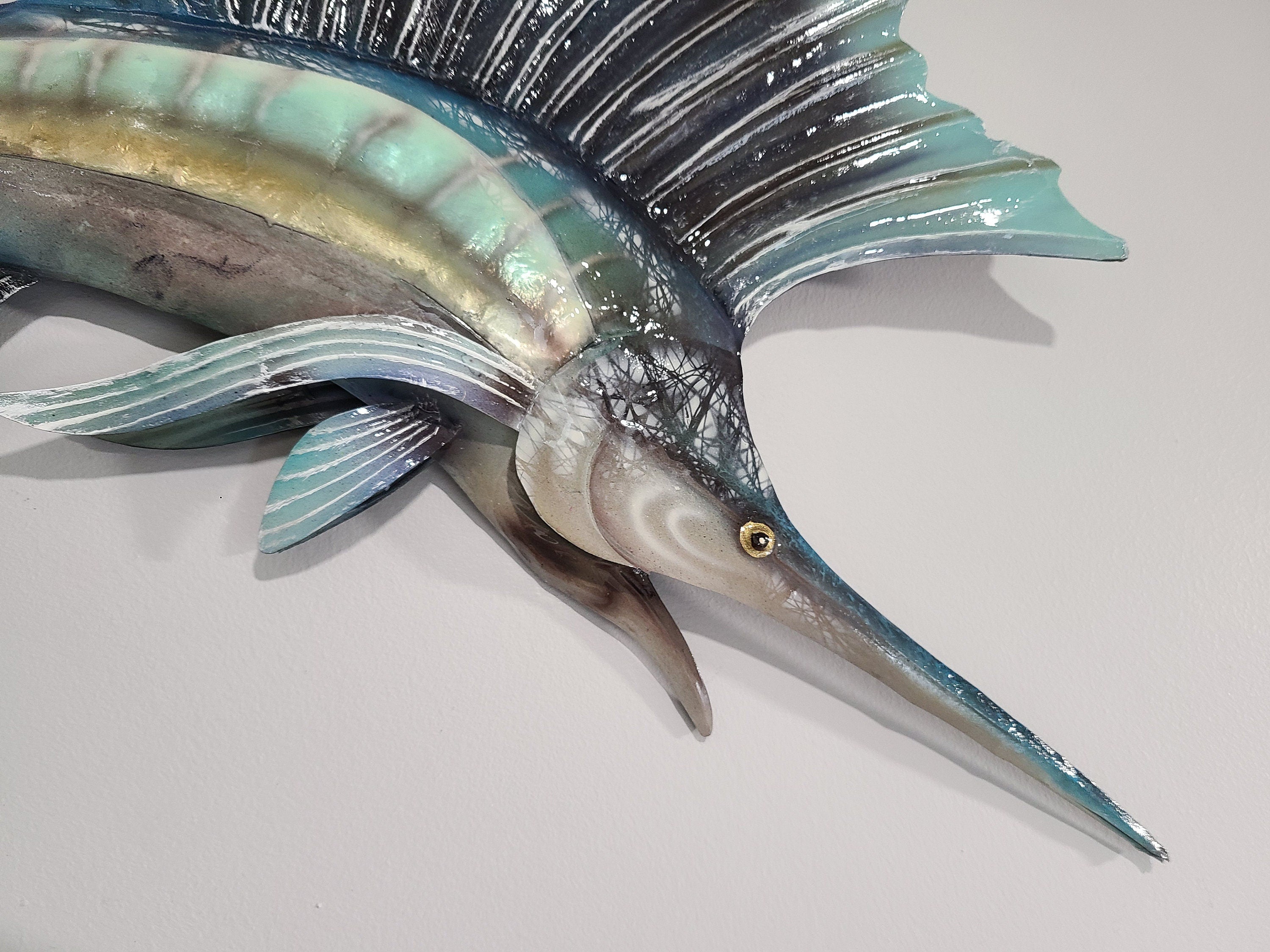Swordfish Metal Wall Art Tropical Home Decor Made Unique With Capiz Shells Coastal Beach And Nautical Theme Marine Life And Ocean Theme