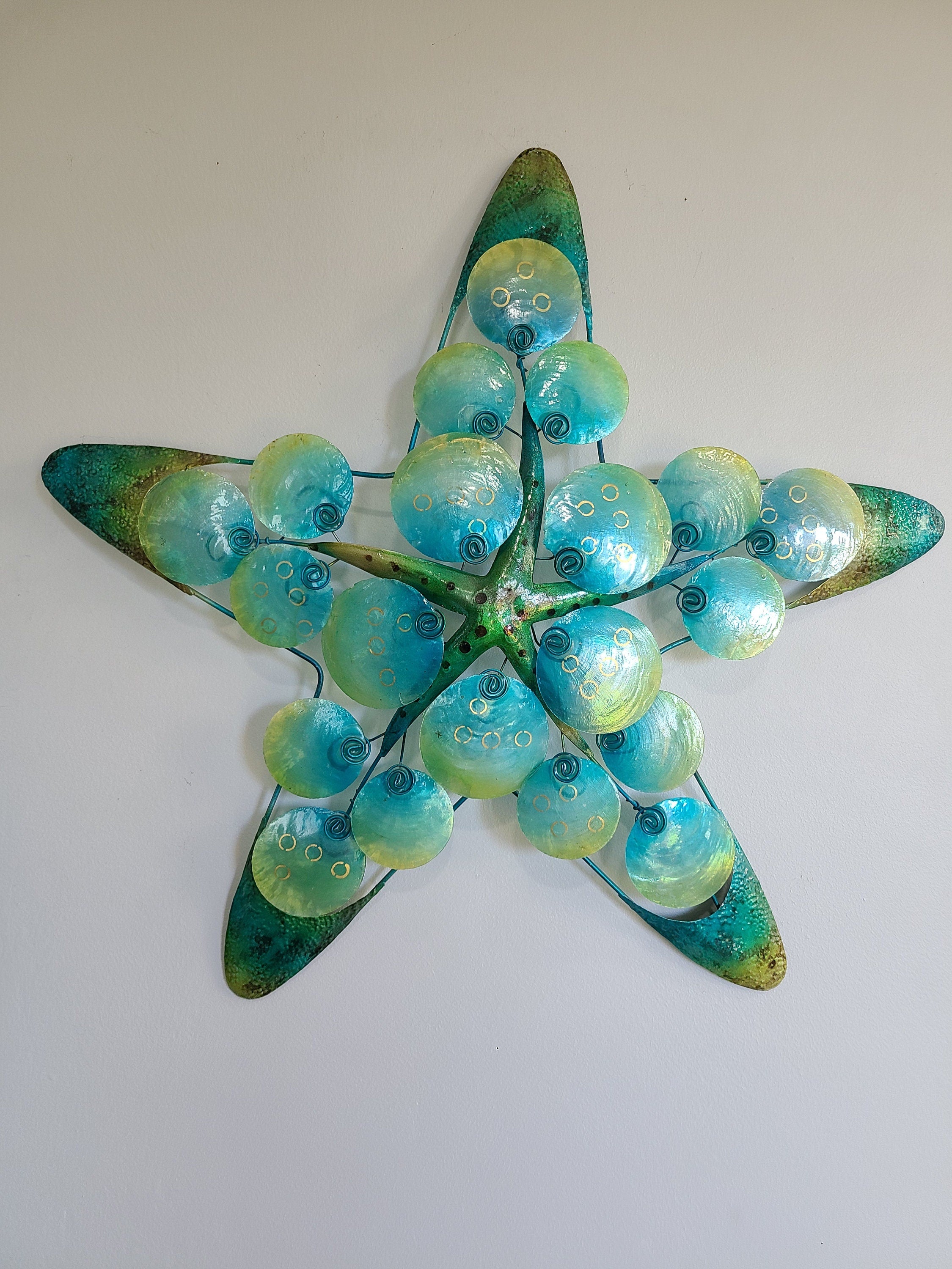 Starfish Metal Wall Art Made Unique With Capiz Shells Coastal Beach And Ocean Theme Sea Star Wall Tropical Under Water Beach House Decor