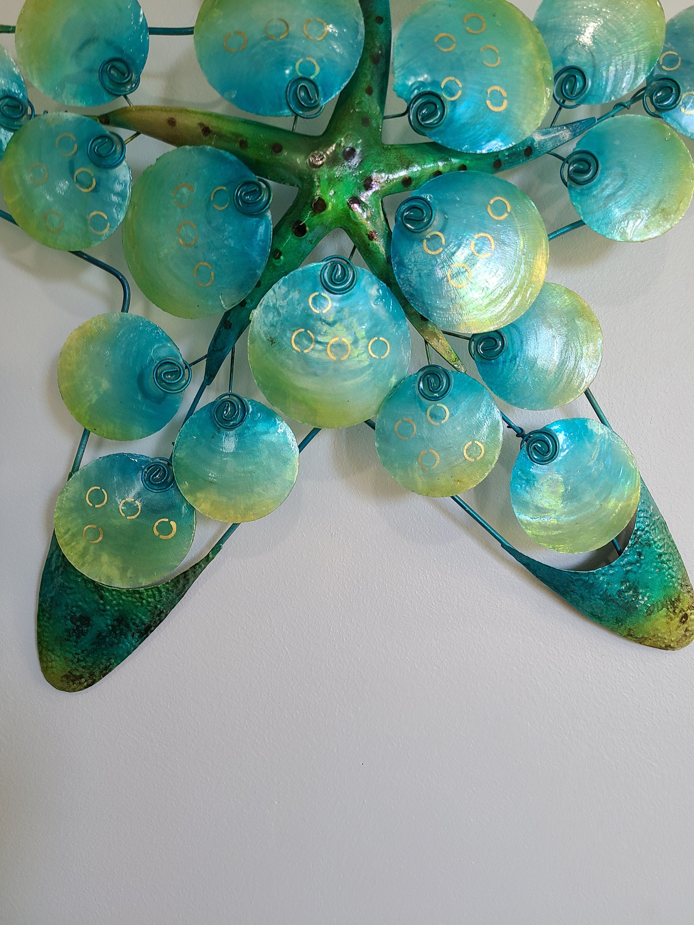 Starfish Metal Wall Art Made Unique With Capiz Shells Coastal Beach And Ocean Theme Sea Star Wall Tropical Under Water Beach House Decor