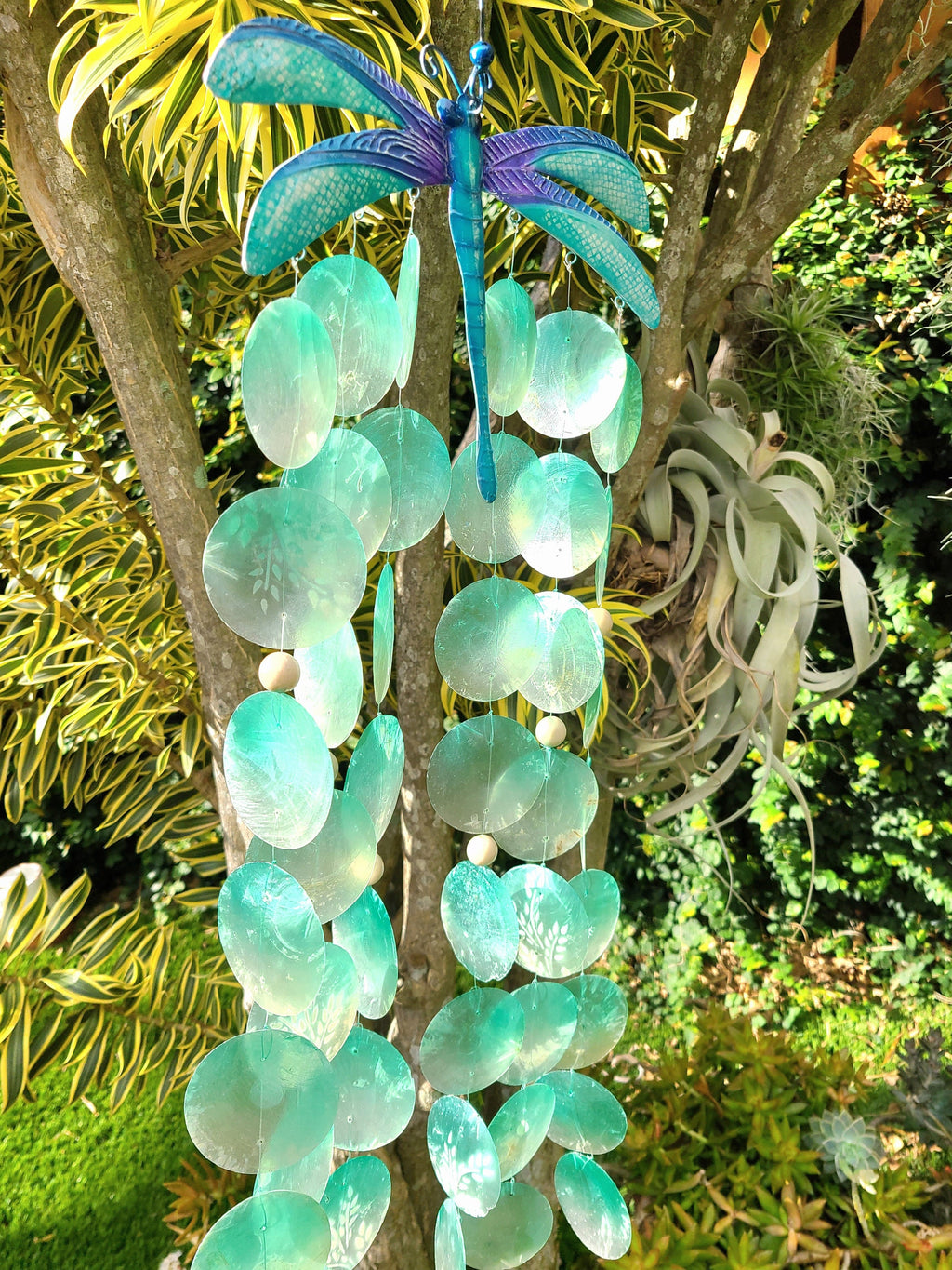 Dragonfly Tropical Wind Chime Made Unique With Capiz Shells Home And Garden Decor Outdoor Patio Decor Hanging Chime Unique Birthday Gift