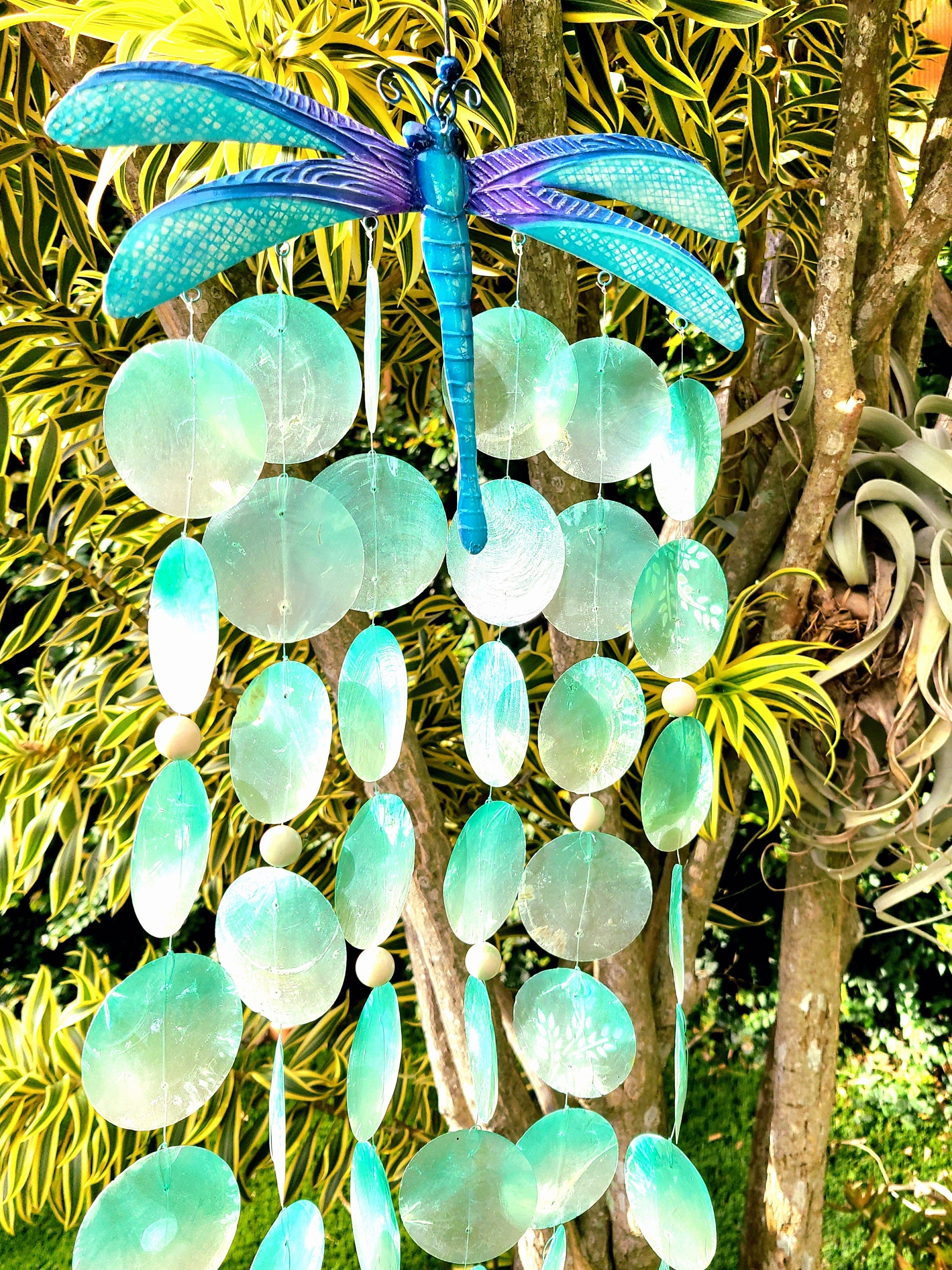 Dragonfly Tropical Wind Chime Made Unique With Capiz Shells Home And Garden Decor Outdoor Patio Decor Hanging Chime Unique Birthday Gift