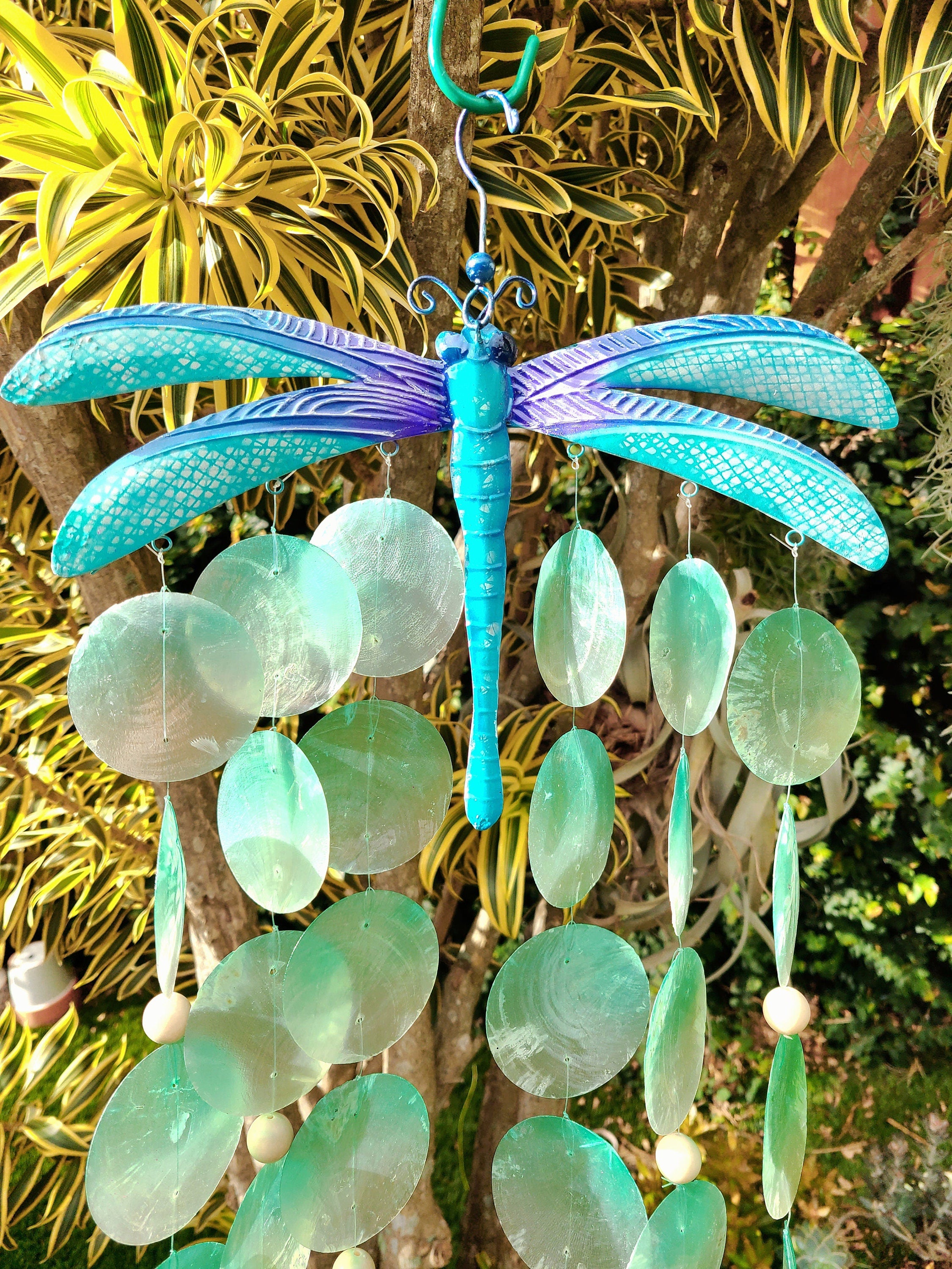 Dragonfly Tropical Wind Chime Made Unique With Capiz Shells Home And Garden Decor Outdoor Patio Decor Hanging Chime Unique Birthday Gift