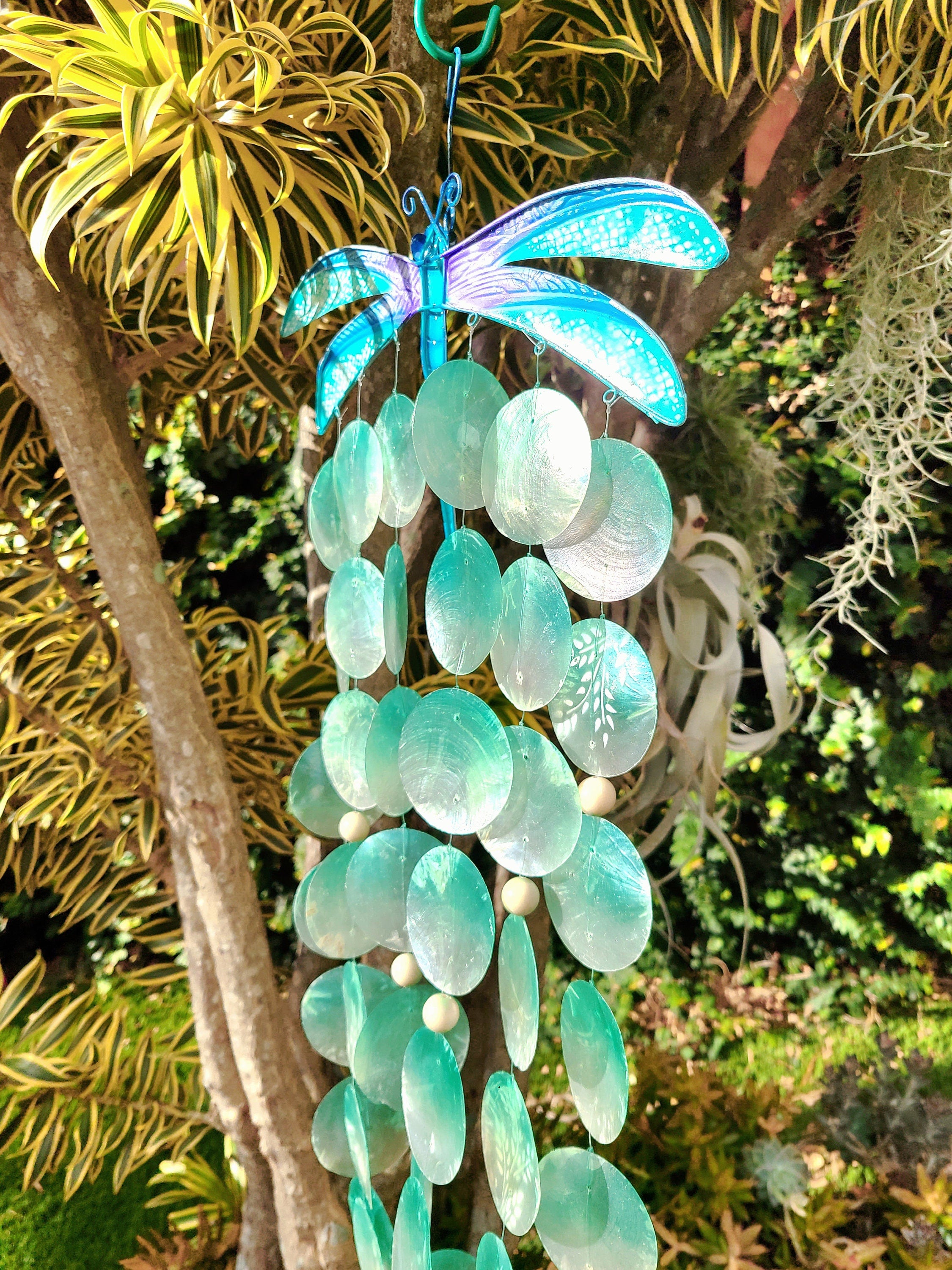 Dragonfly Tropical Wind Chime Made Unique With Capiz Shells Home And Garden Decor Outdoor Patio Decor Hanging Chime Unique Birthday Gift