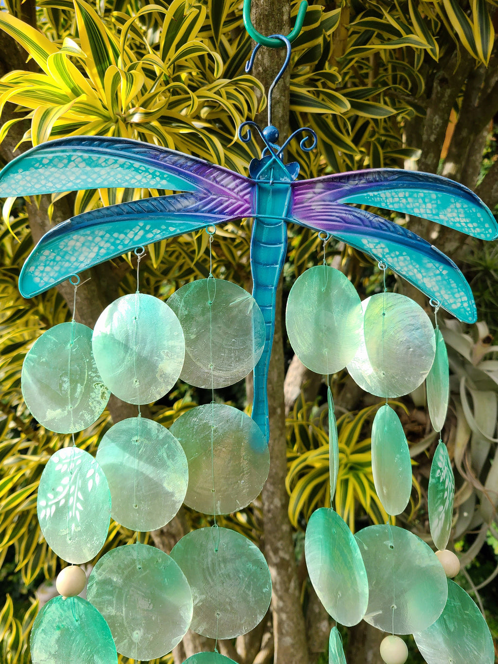 Dragonfly Tropical Wind Chime Made Unique With Capiz Shells Home And Garden Decor Outdoor Patio Decor Hanging Chime Unique Birthday Gift
