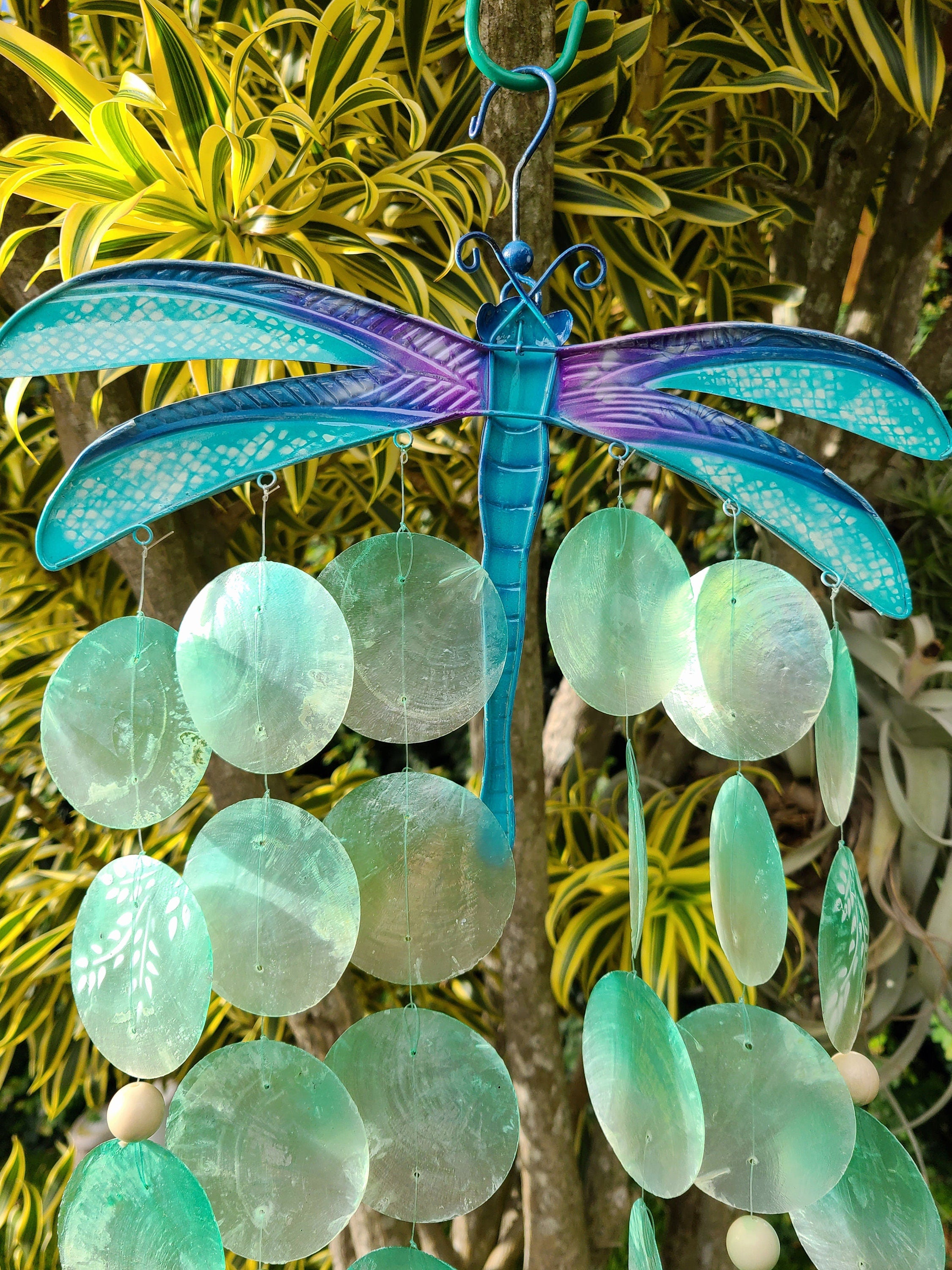 Dragonfly Tropical Wind Chime Made Unique With Capiz Shells Home And Garden Decor Outdoor Patio Decor Hanging Chime Unique Birthday Gift