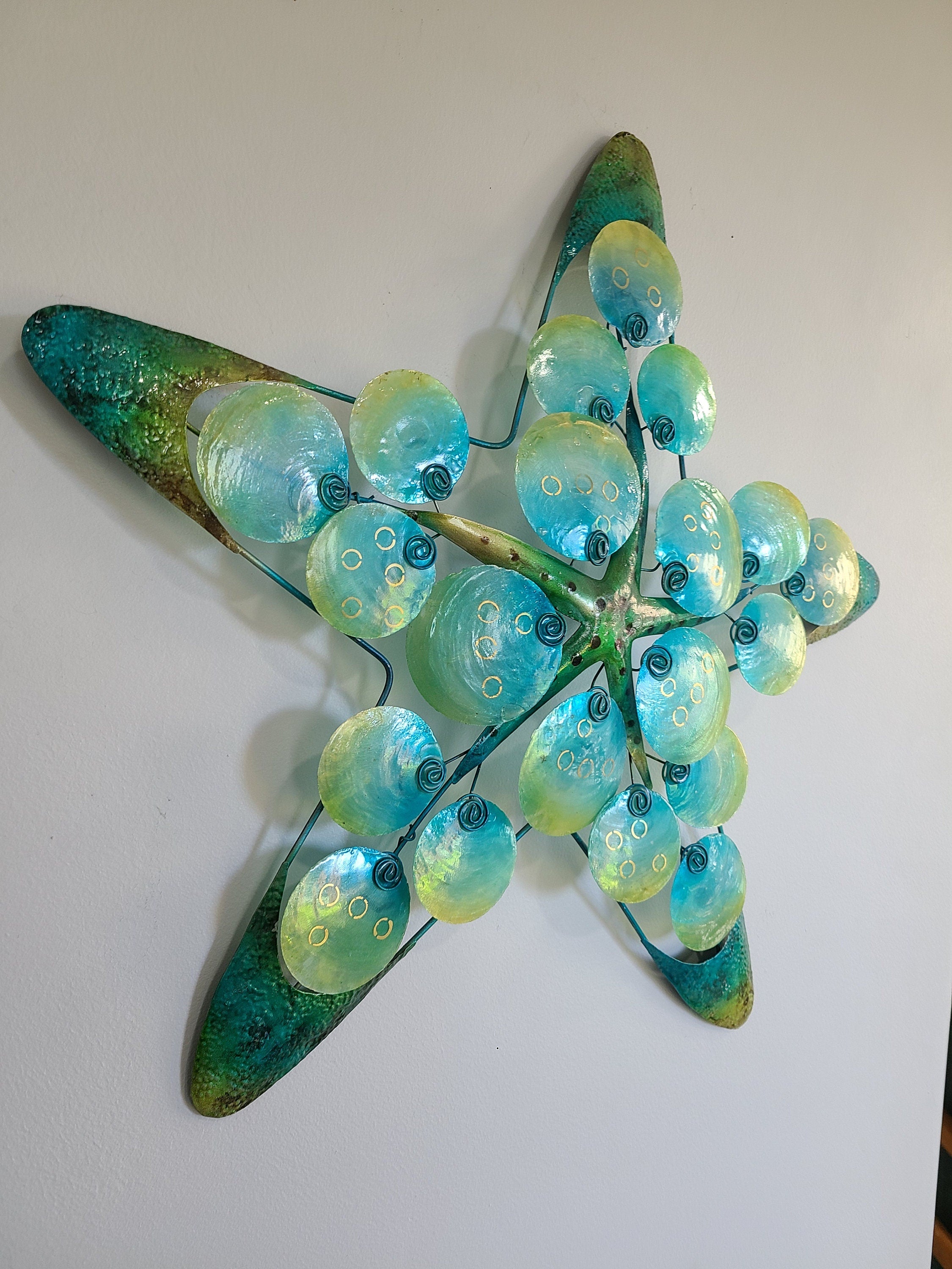 Starfish Metal Wall Art Made Unique With Capiz Shells Coastal Beach And Ocean Theme Sea Star Wall Tropical Under Water Beach House Decor