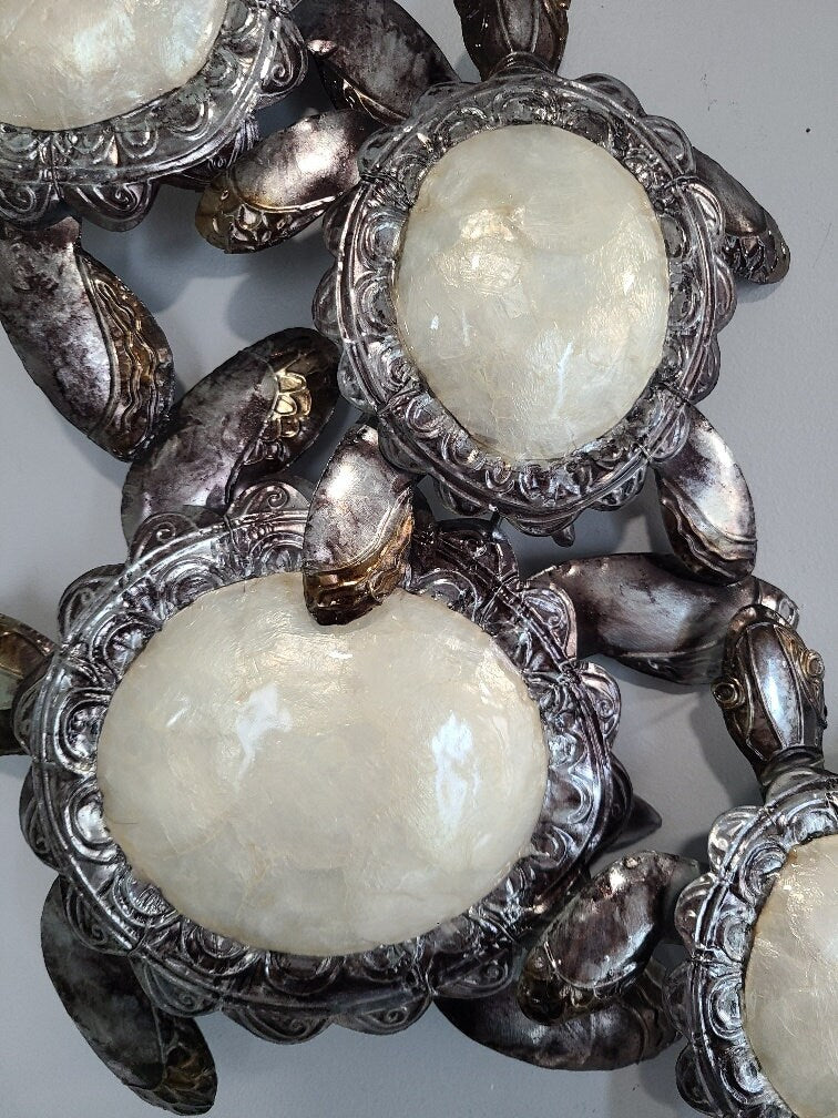 Sea Turtle Tropical Metal Wall Decor This Family Is Made Unique With Capiz Shells Ocean And Beach Themed Coastal Nautical Marine Wall Art