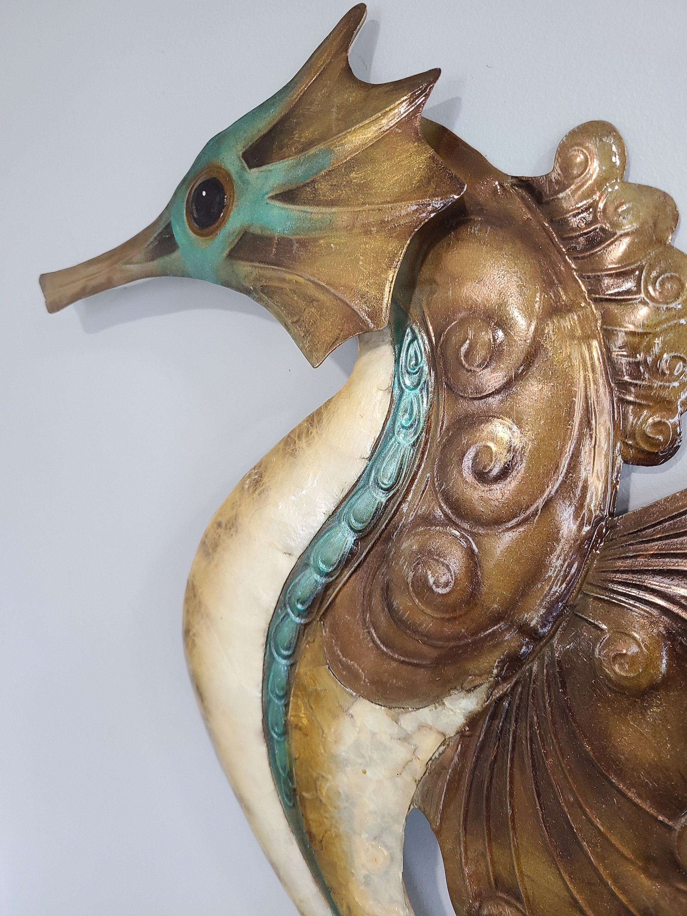 Seahorse Tropical Metal Home Decor Made Unique With Capiz Shells For Ocean Beach Lovers Wall Art Coastal Wall Decor Nautical Beach theme