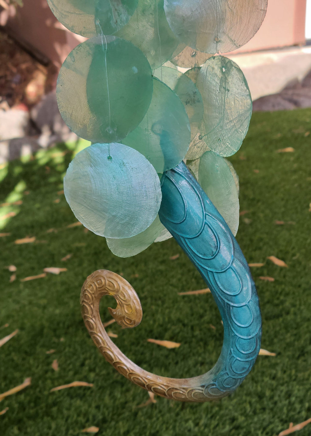 Seahorse Yard Garden Deco Hanging Windchime Patio Decor Beautifully Made With Capiz Shells Unique Gift Beach House Marine Life Ocean Theme