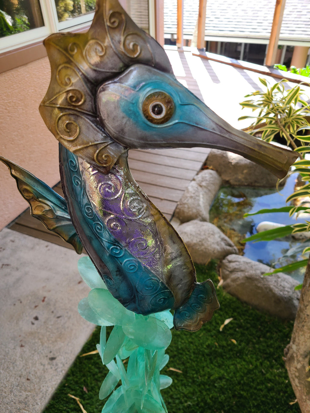 Seahorse Yard Garden Deco Hanging Windchime Patio Decor Beautifully Made With Capiz Shells Unique Gift Beach House Marine Life Ocean Theme