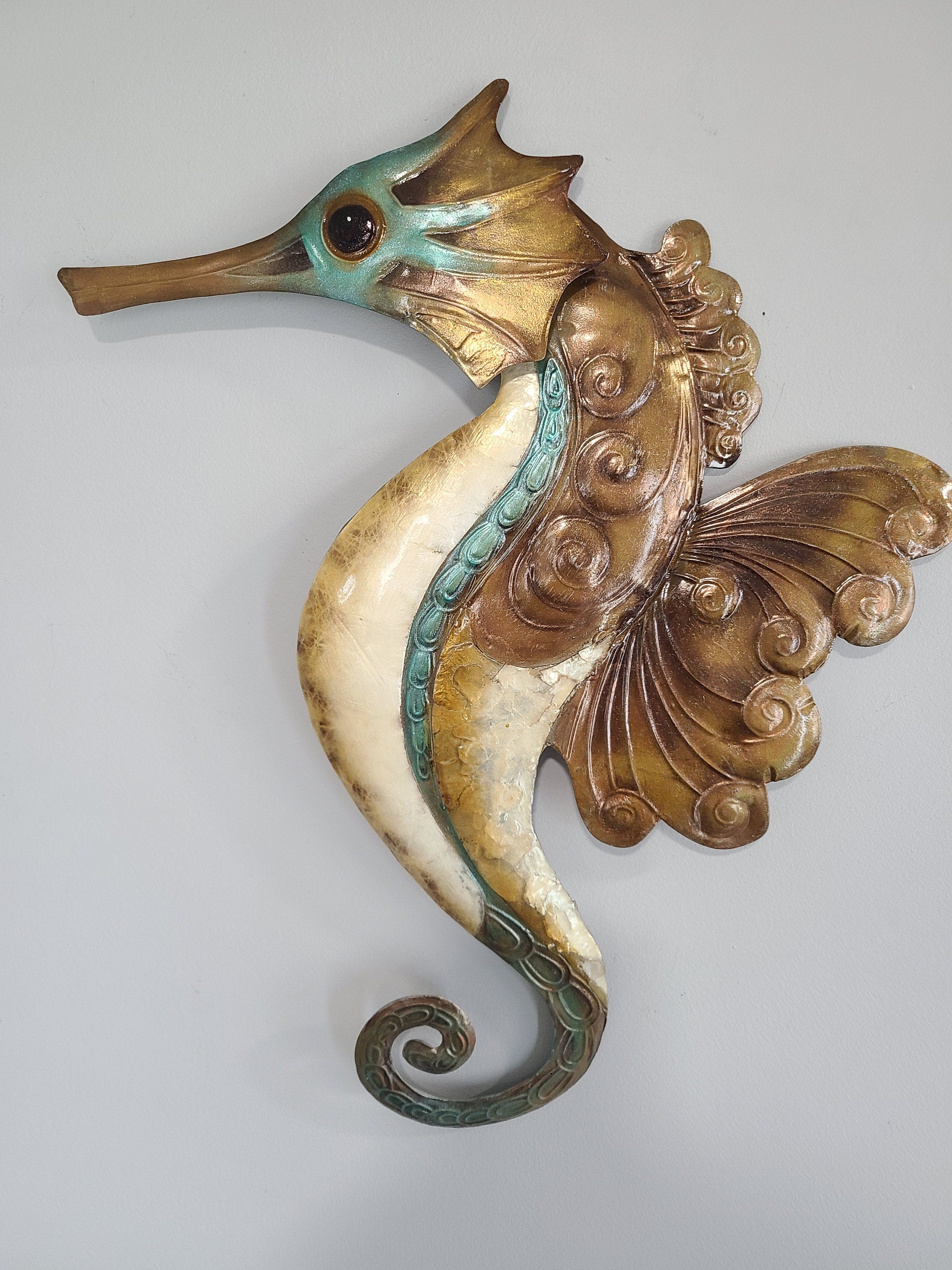 Seahorse Tropical Metal Home Decor Made Unique With Capiz Shells For Ocean Beach Lovers Wall Art Coastal Wall Decor Nautical Beach theme