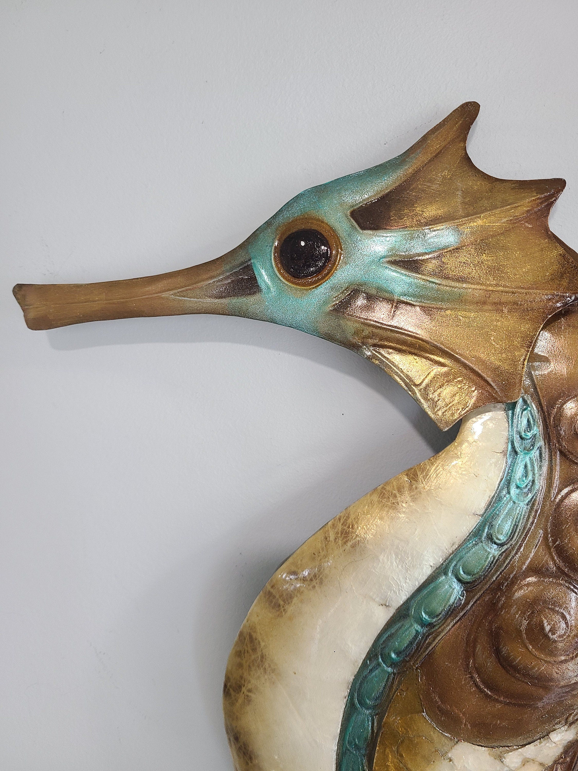 Seahorse Tropical Metal Home Decor Made Unique With Capiz Shells For Ocean Beach Lovers Wall Art Coastal Wall Decor Nautical Beach theme