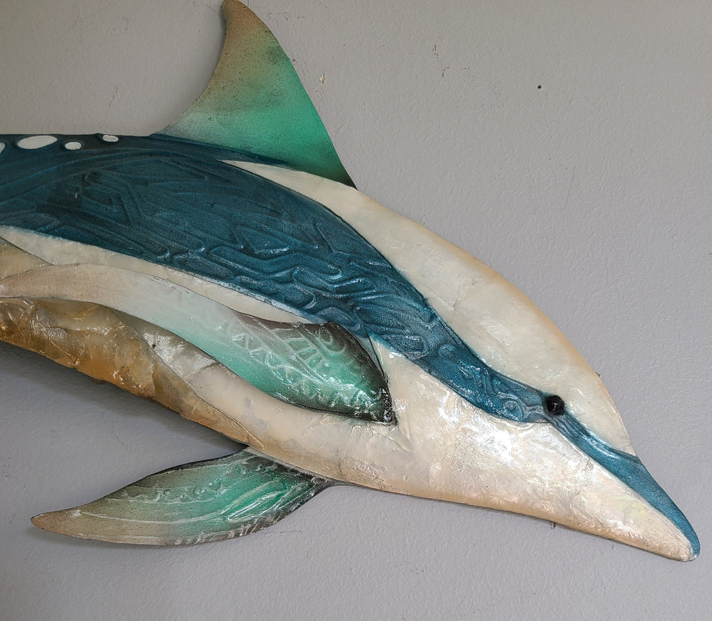 Dolphin Metal Wall Art Nautical Home Decor Marine Life Made Unique With Capiz Shells For A Beautiful Beach Tropical And Coastal Wall Decor