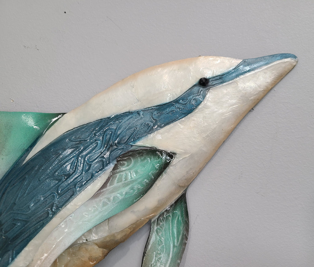 Dolphin Metal Wall Art Nautical Home Decor Marine Life Made Unique With Capiz Shells For A Beautiful Beach Tropical And Coastal Wall Decor