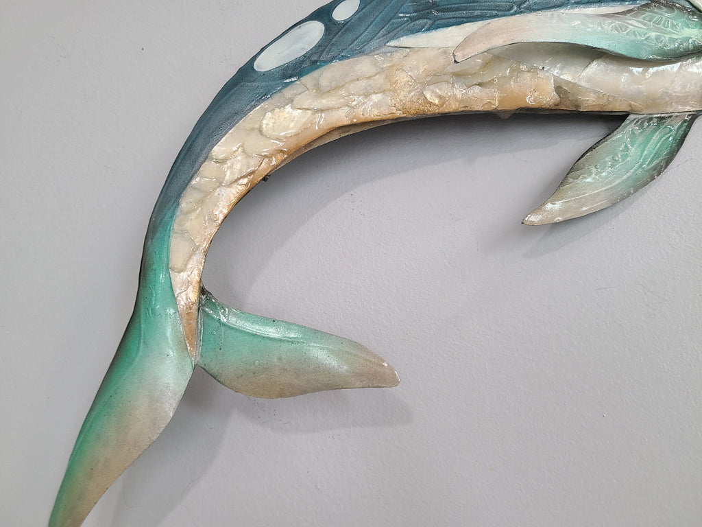Dolphin Metal Wall Art Nautical Home Decor Marine Life Made Unique With Capiz Shells For A Beautiful Beach Tropical And Coastal Wall Decor