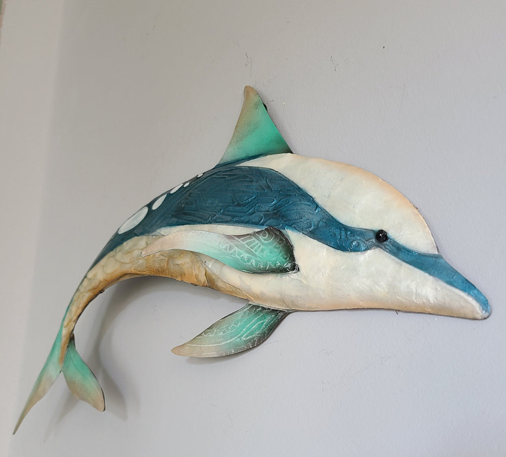 Dolphin Metal Wall Art Nautical Home Decor Marine Life Made Unique With Capiz Shells For A Beautiful Beach Tropical And Coastal Wall Decor