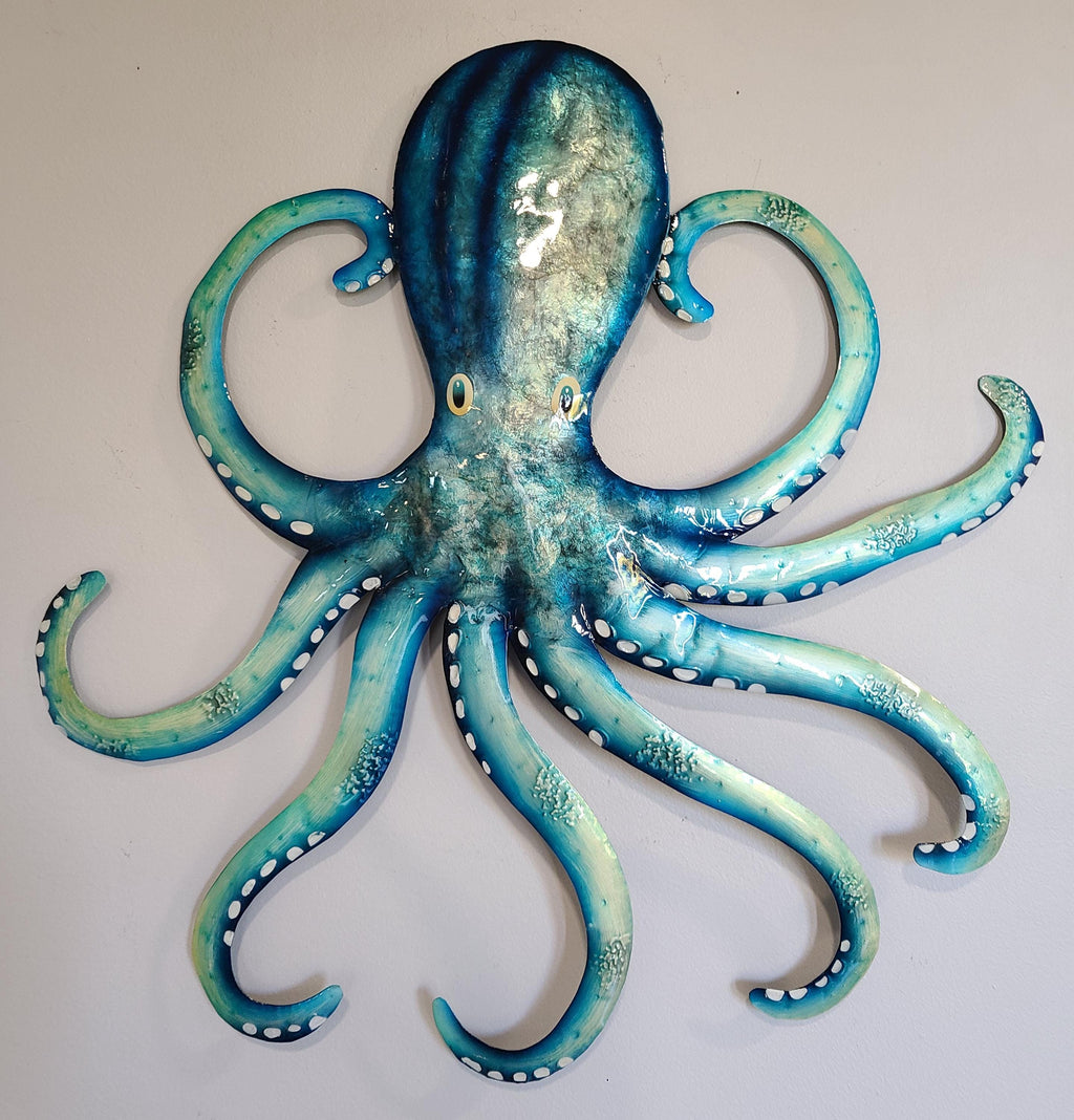 Octopus Kraken Metal Wall Art Made Unique With Capiz Shells Tropical Beach And Ocean Decor Beach House Theme Marine Life Nautical Wall Art
