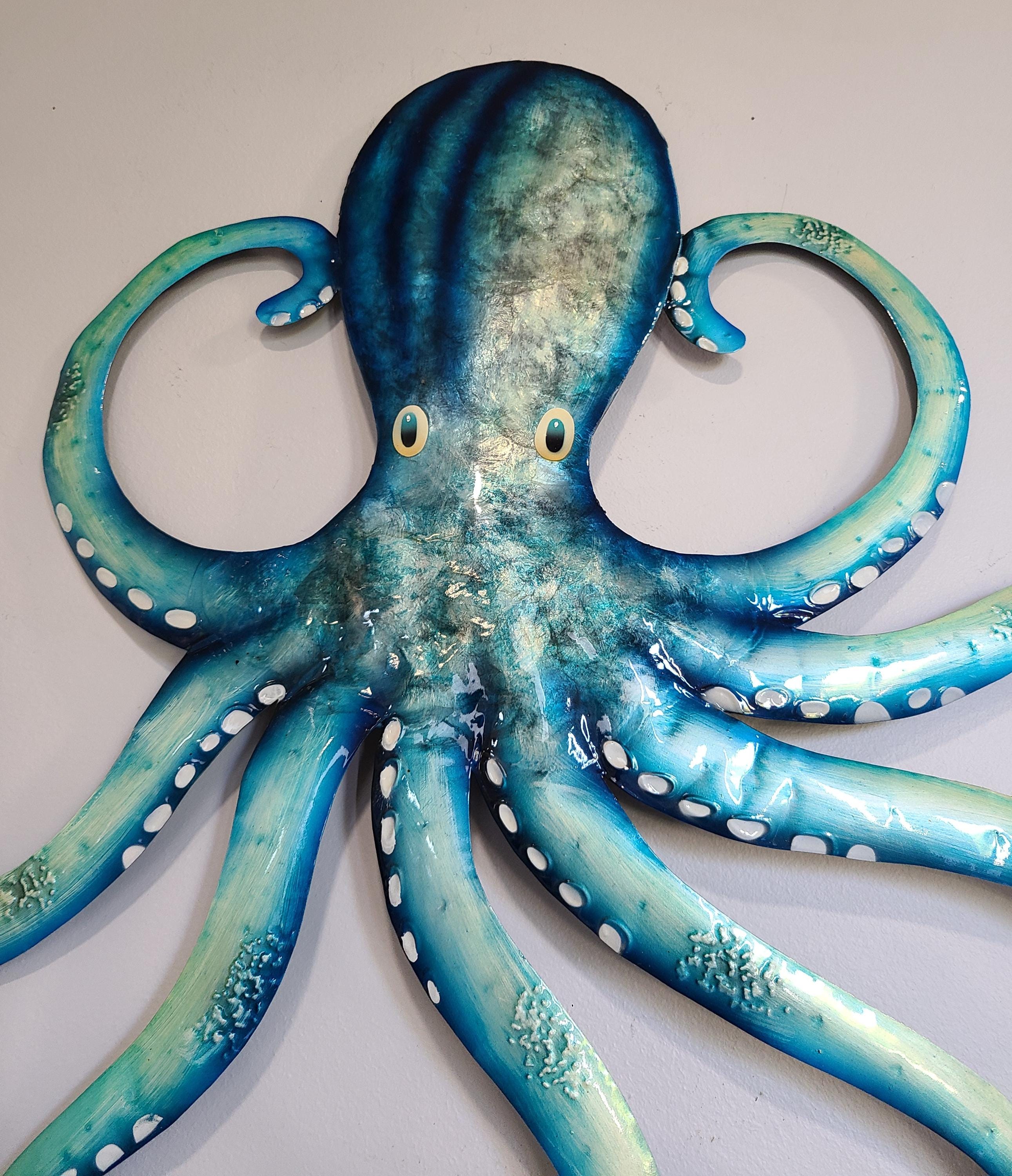 Octopus Kraken Metal Wall Art Made Unique With Capiz Shells Tropical Beach And Ocean Decor Beach House Theme Marine Life Nautical Wall Art