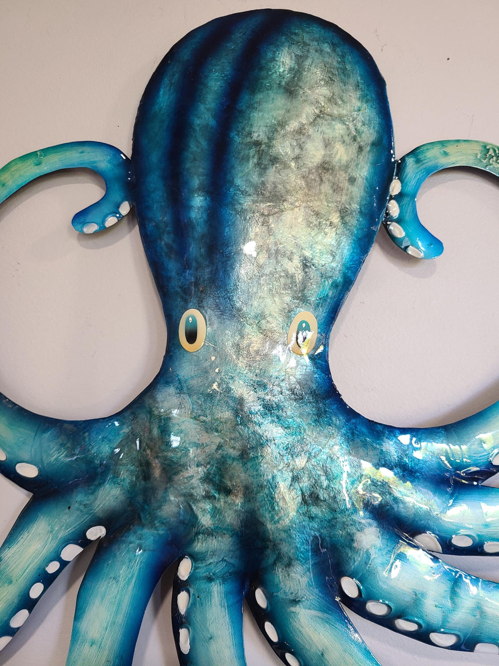Octopus Kraken Metal Wall Art Made Unique With Capiz Shells Tropical Beach And Ocean Decor Beach House Theme Marine Life Nautical Wall Art