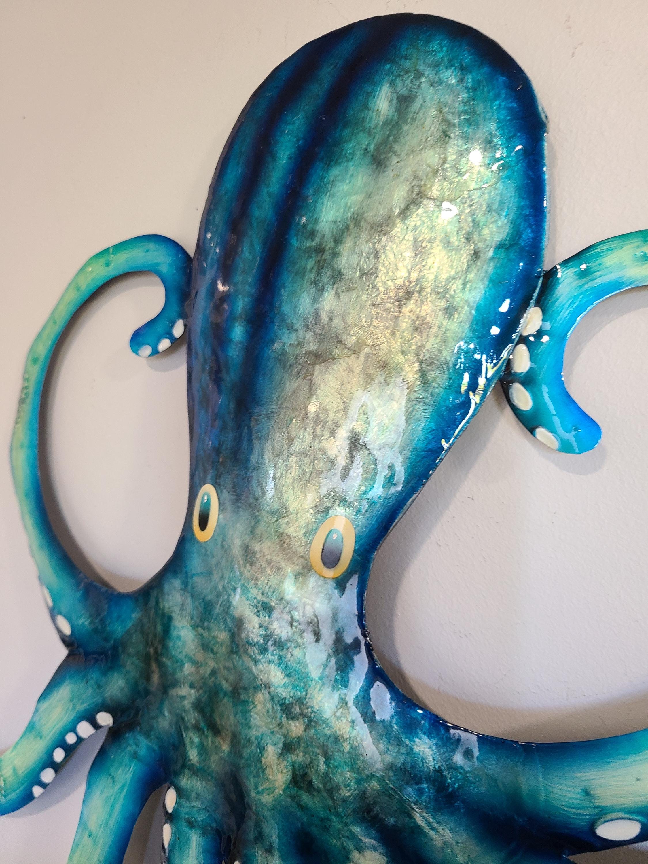 Octopus Kraken Metal Wall Art Made Unique With Capiz Shells Tropical Beach And Ocean Decor Beach House Theme Marine Life Nautical Wall Art