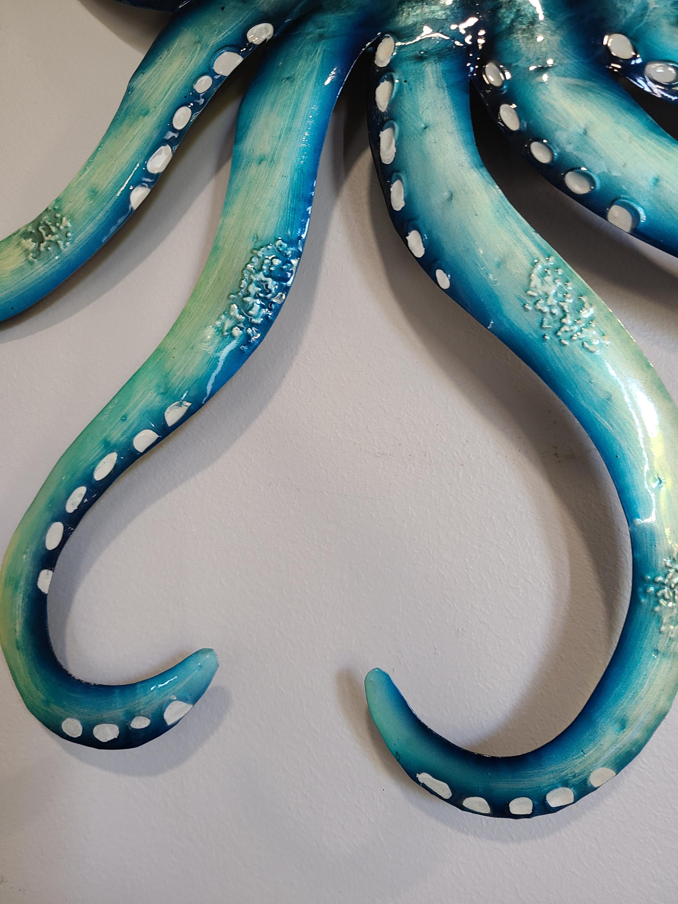 Octopus Kraken Metal Wall Art Made Unique With Capiz Shells Tropical Beach And Ocean Decor Beach House Theme Marine Life Nautical Wall Art
