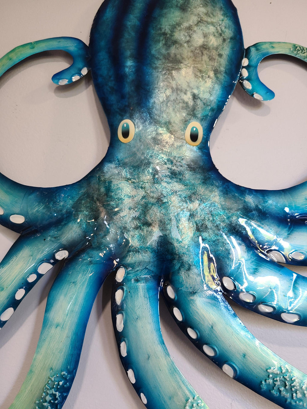 Octopus Kraken Metal Wall Art Made Unique With Capiz Shells Tropical Beach And Ocean Decor Beach House Theme Marine Life Nautical Wall Art