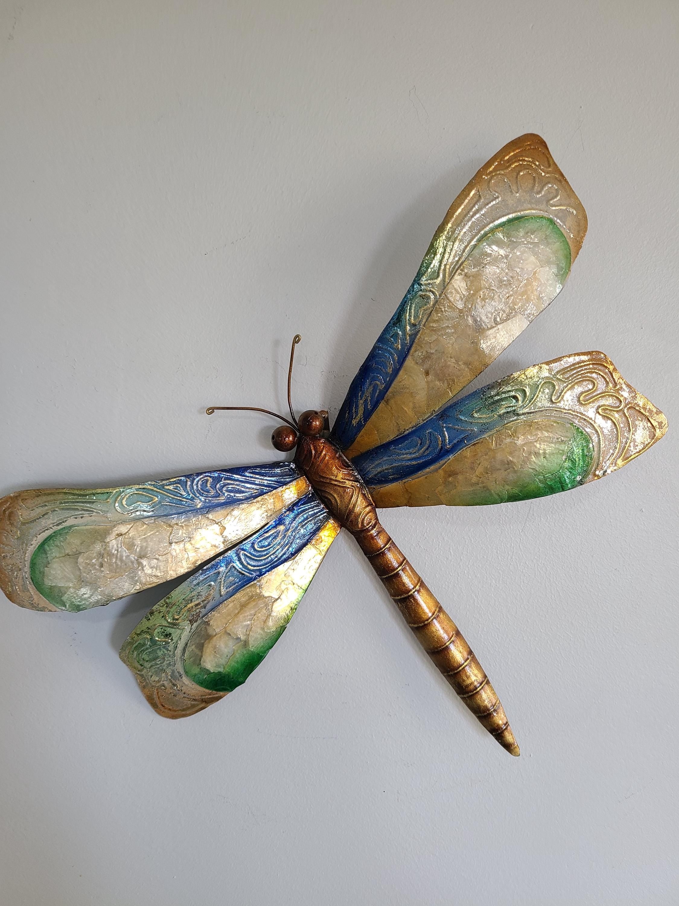 Dragonfly Tropical Metal Wall Decor Made Unique With Capiz Shells Dragonflies Nature Inspired Home Garden Patio Decor Bathroom wall Decor